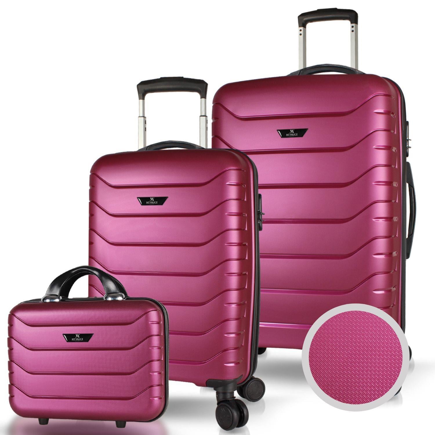 My Valice Solid PP Polipropilen Kırılmaz Makyaj Kabin ve Orta Boy Mürdüm 3'lü Valiz Seti