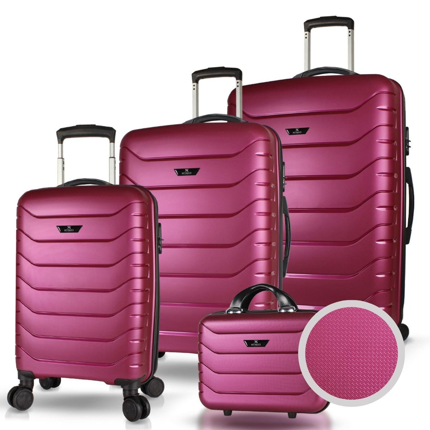My Valice Solid PP Polipropilen Kırılmaz Kabin Orta Büyük ve Makyaj Boy Mürdüm 4'lü Travel Valiz Seti
