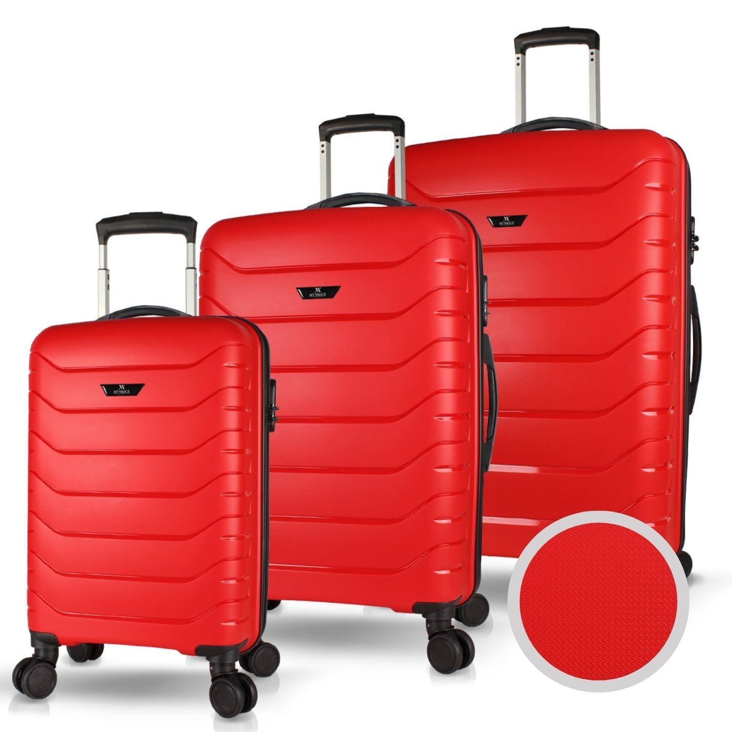 My Valice Solid PP Polipropilen Kırılmaz Kabin Orta ve Büyük Boy Kırmızı 3'lü Valiz Seti