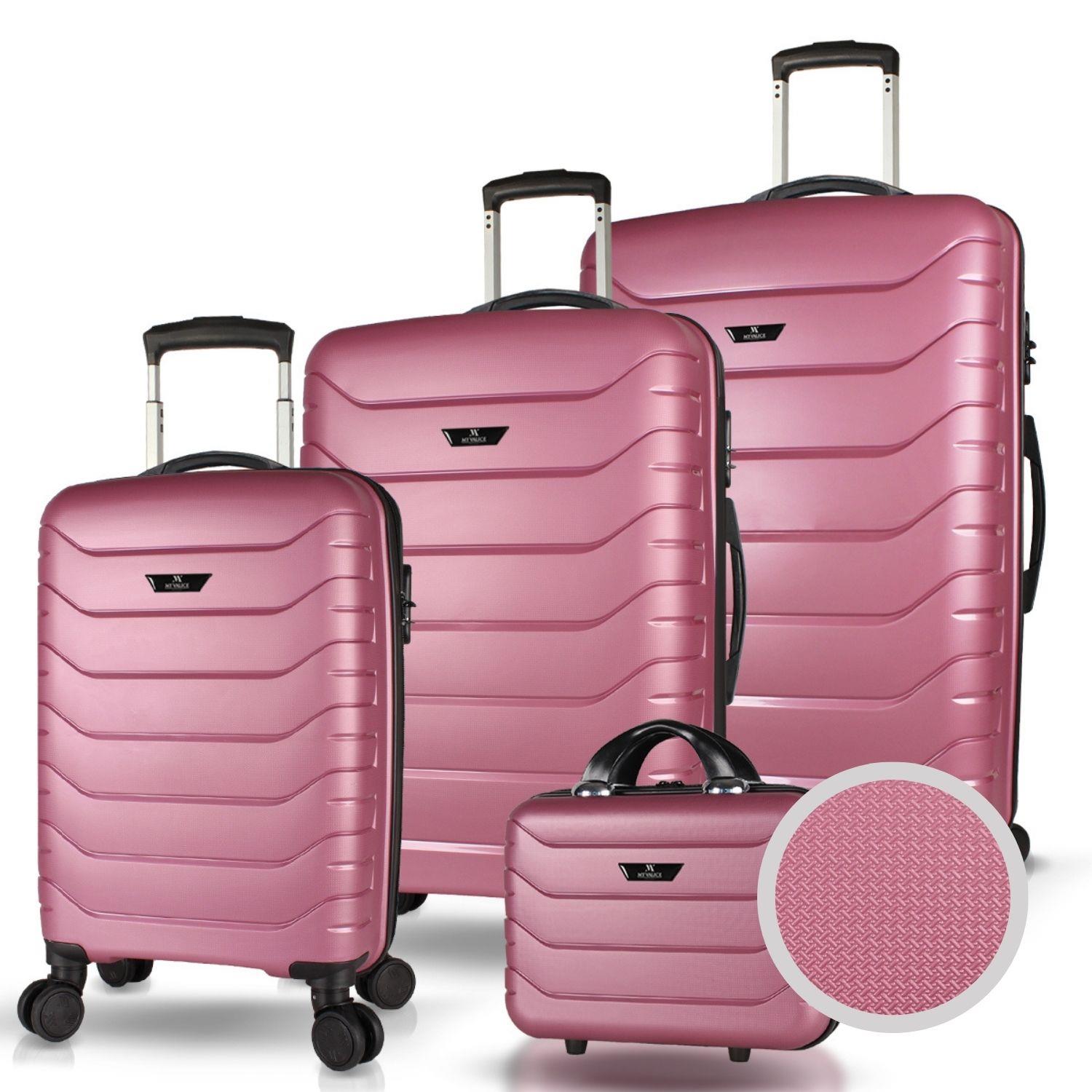 My Valice Solid PP Polipropilen Kırılmaz Kabin Orta Büyük ve Makyaj Boy Gülkurusu 4'lü Travel Valiz Seti