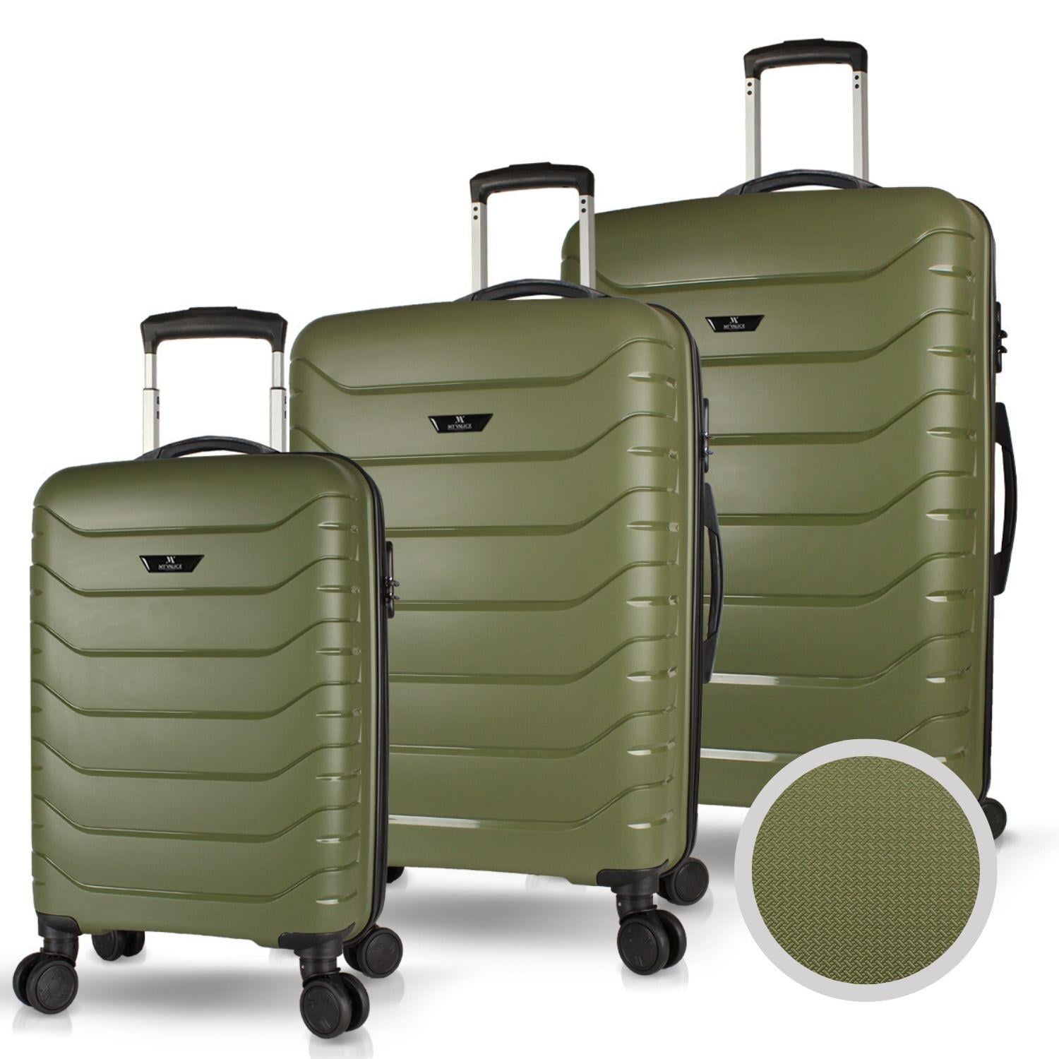 My Valice Solid PP Polipropilen Kırılmaz Kabin Orta ve Büyük Boy Haki 3'lü Valiz Seti