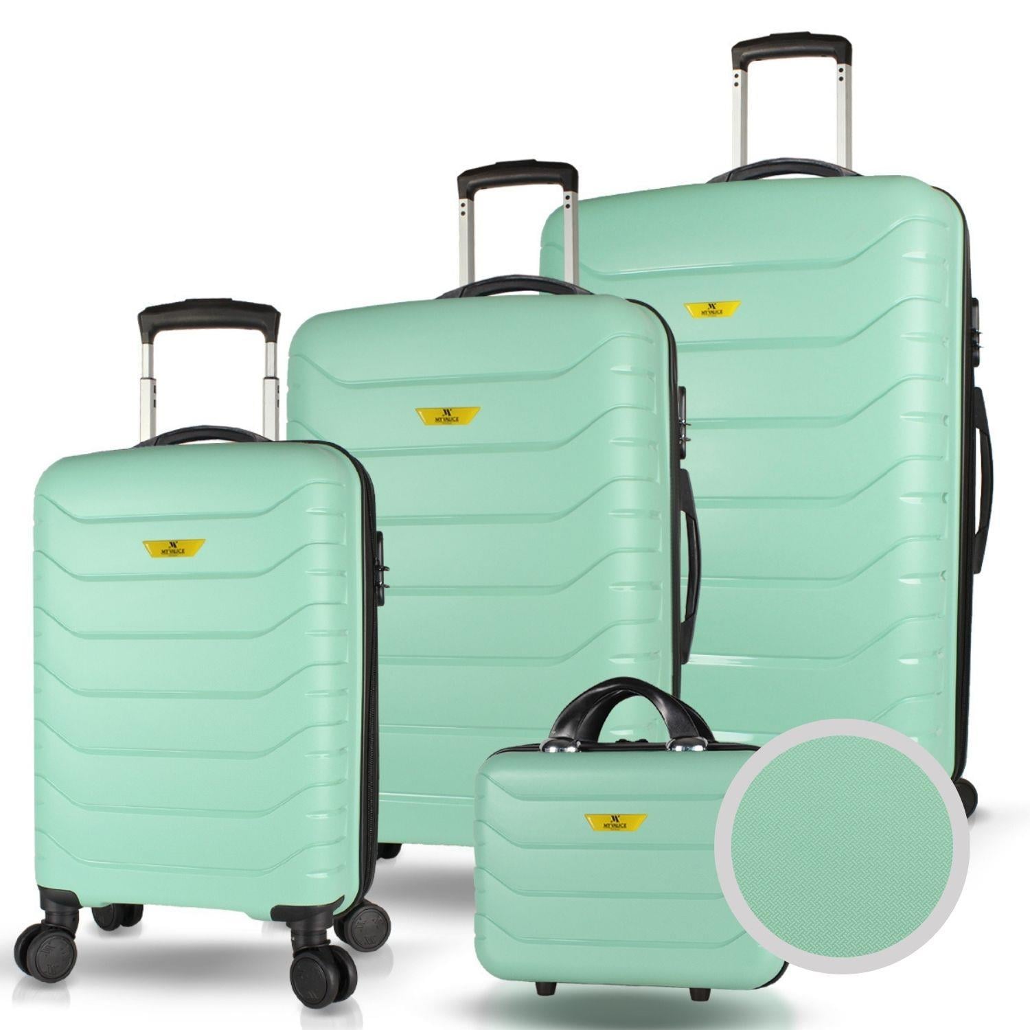 My Valice Solid PP Polipropilen Kırılmaz Kabin Orta Büyük ve Makyaj Boy Mint Yeşili 4'lü Travel Valiz Seti