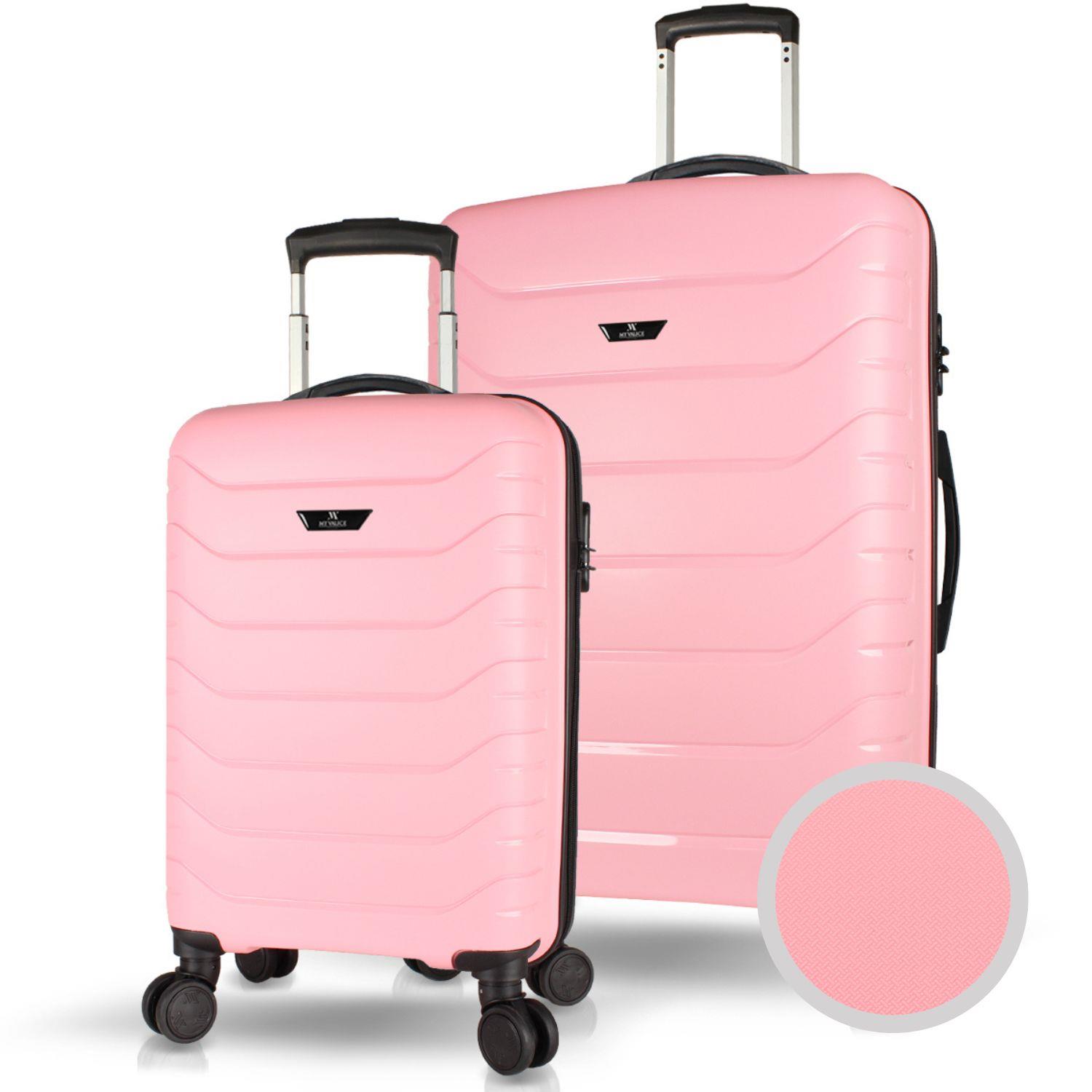My Valice Solid PP Polipropilen Kırılmaz Kabin ve Büyük Boy Toz Pembe 2'li Valiz Seti
