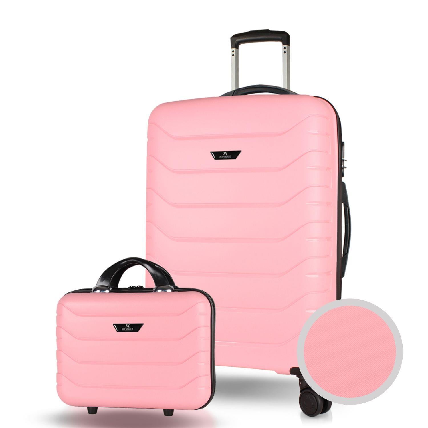 My Valice Solid PP Polipropilen Kırılmaz Makyaj ve Orta Boy Toz Pembe 2'li Valiz Seti