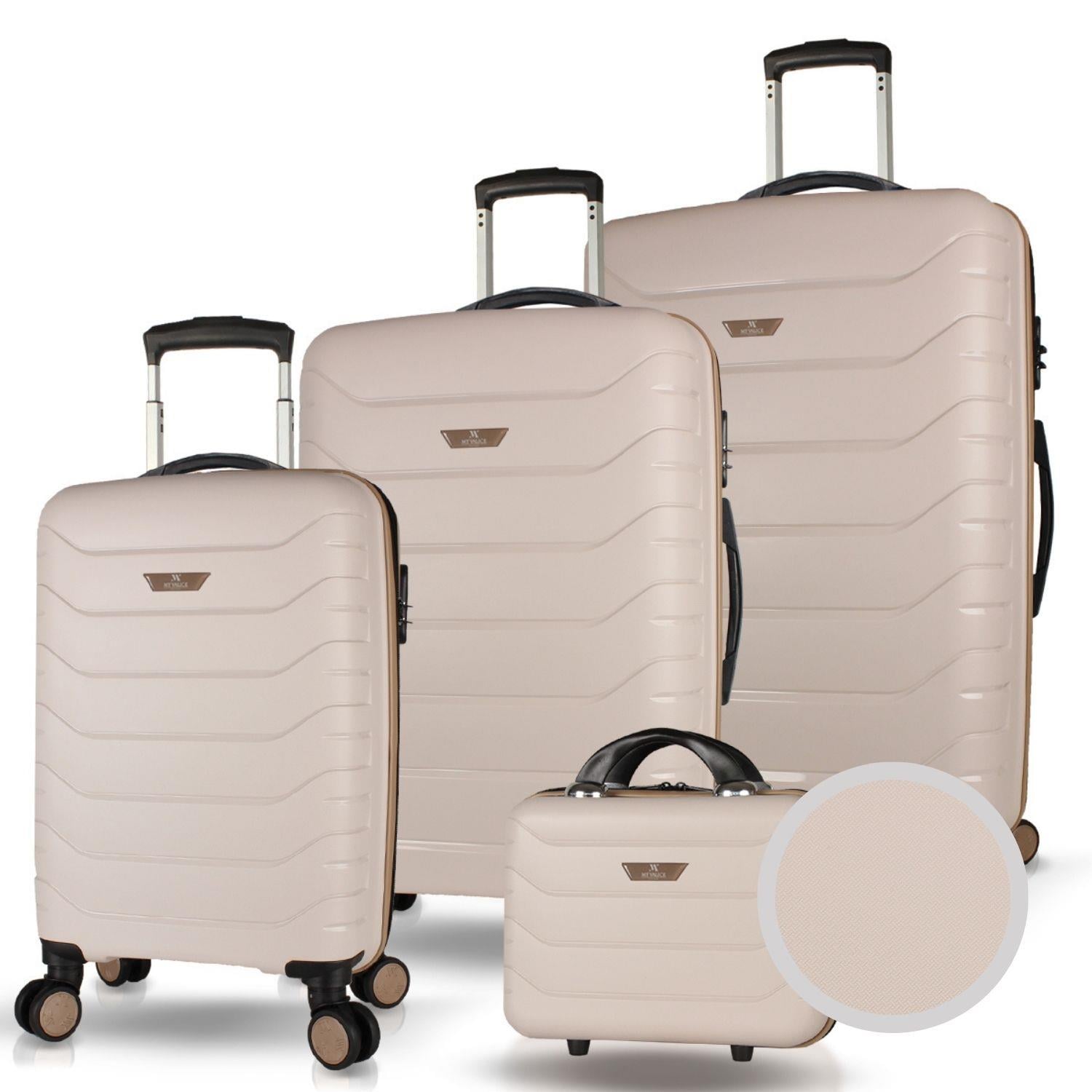 My Valice Solid PP Polipropilen Kırılmaz Kabin Orta Büyük ve Makyaj Boy Krem 4'lü Travel Valiz Seti