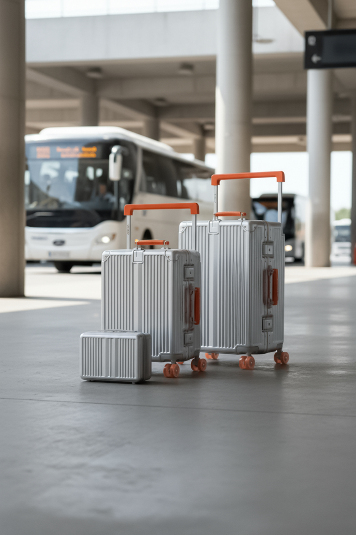 Boxy PC Policarbon 3'lü Valiz Seti (Kabin Orta ve Makyaj) Silver-Turuncu