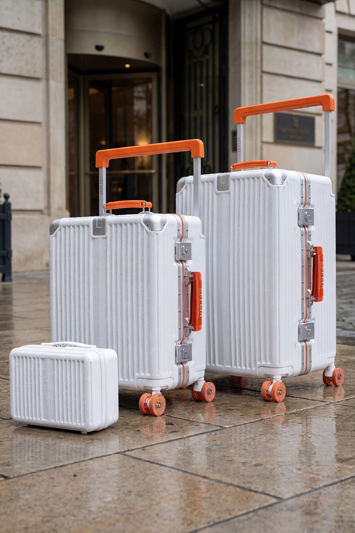 Boxy PC Policarbon 3'lü Valiz Seti (Kabin Orta ve Makyaj) Beyaz-Turuncu