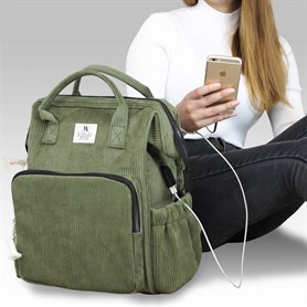 My Valice Smart Bag Usb'li Kadife Anne Bebek Bakım ve Sırt Çantası 1402  Haki | My Valice