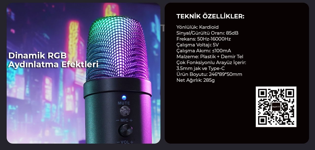 Havit Gamenote GK51 RGB Yayıncı Mikrofonu