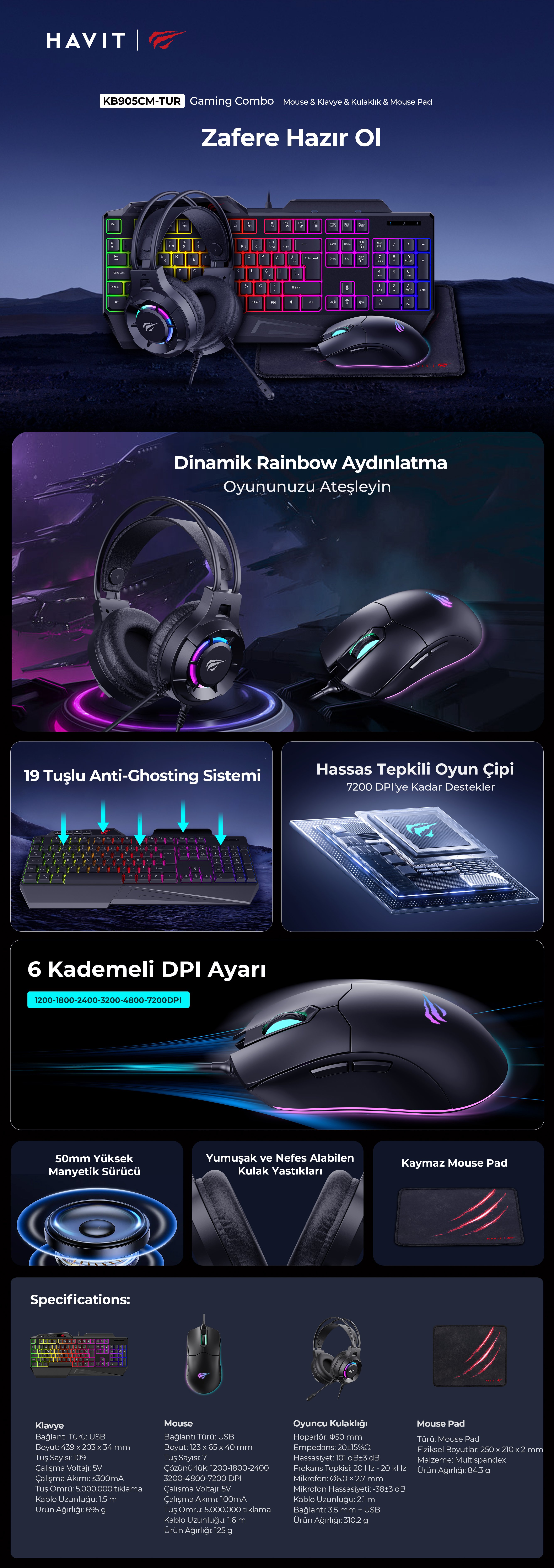 Havit Gamenote KB905CM-TUR 4'lü Gaming Set