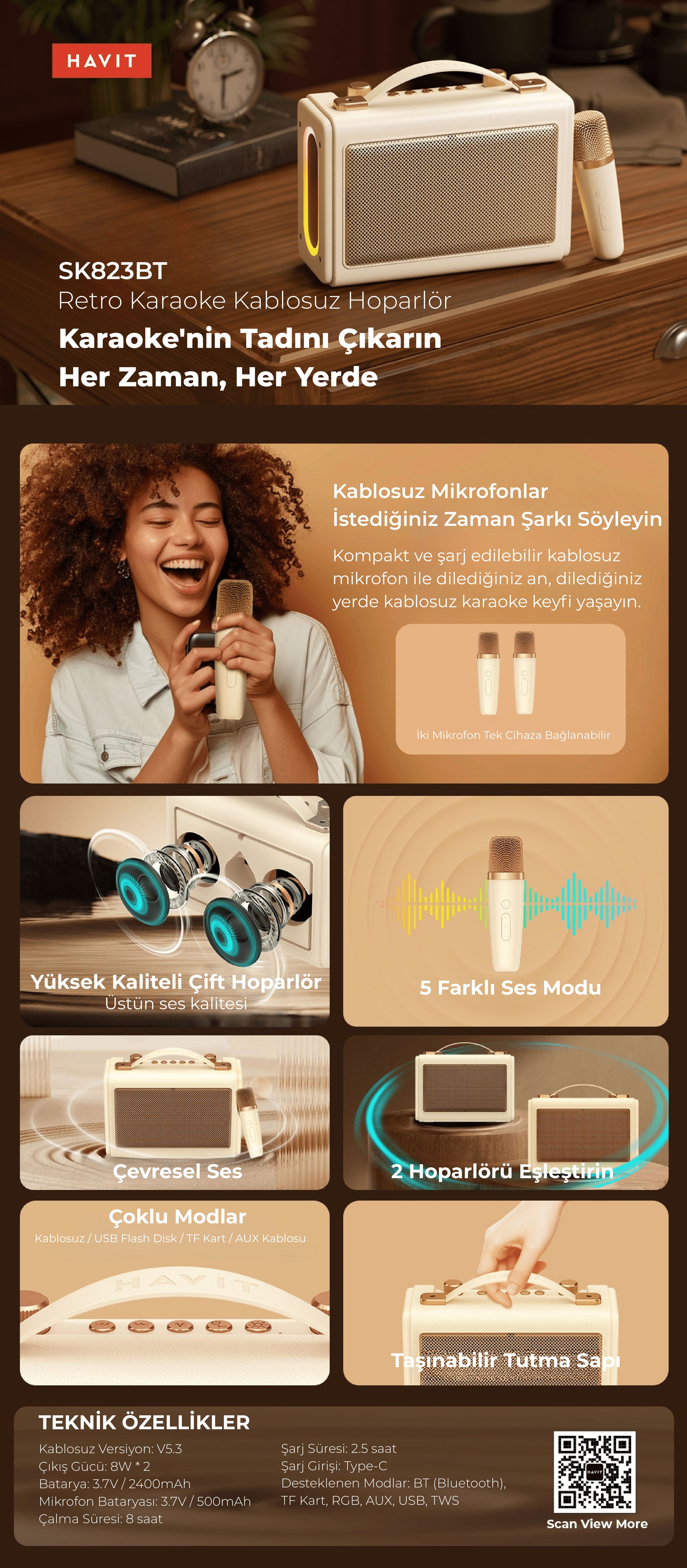 Havit SK823BT Mikrofonlu Bluetooth Hoparlör