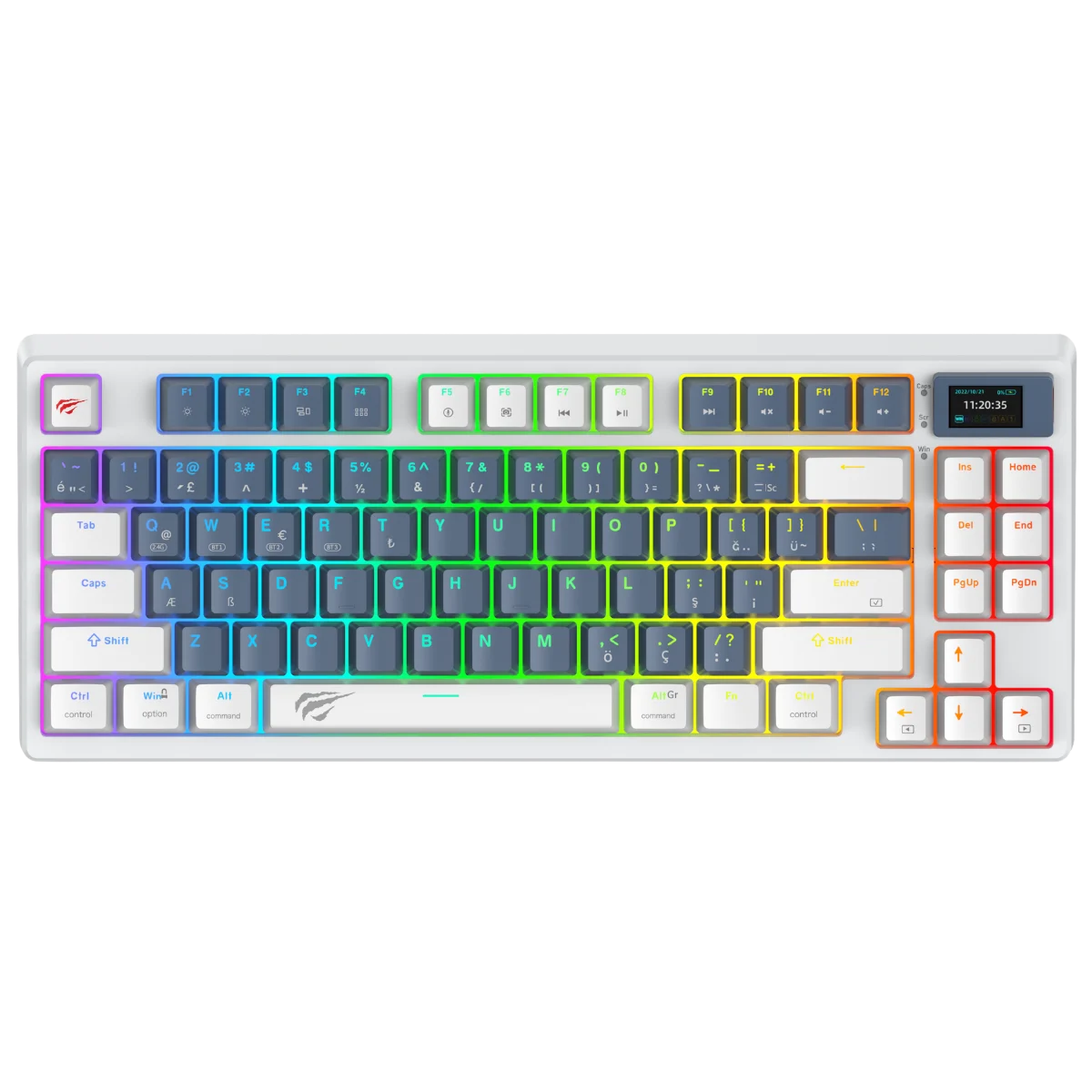 Havit Gamenote KB884L Pro Hot-Swap Türkçe Gaming Mekanik Klavye - Tft Ekranlı, 3 Modlu,(BT/2.4G/Kablolu) - Beyaz