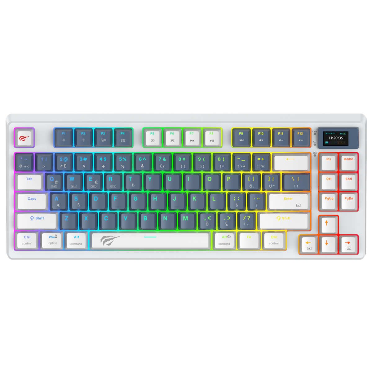 Havit KB884L Pro Hot-Swap Türkçe Gaming Mekanik Klavye - Tft Ekranlı, 3 Modlu,(BT/2.4G/Kablolu) - Beyaz