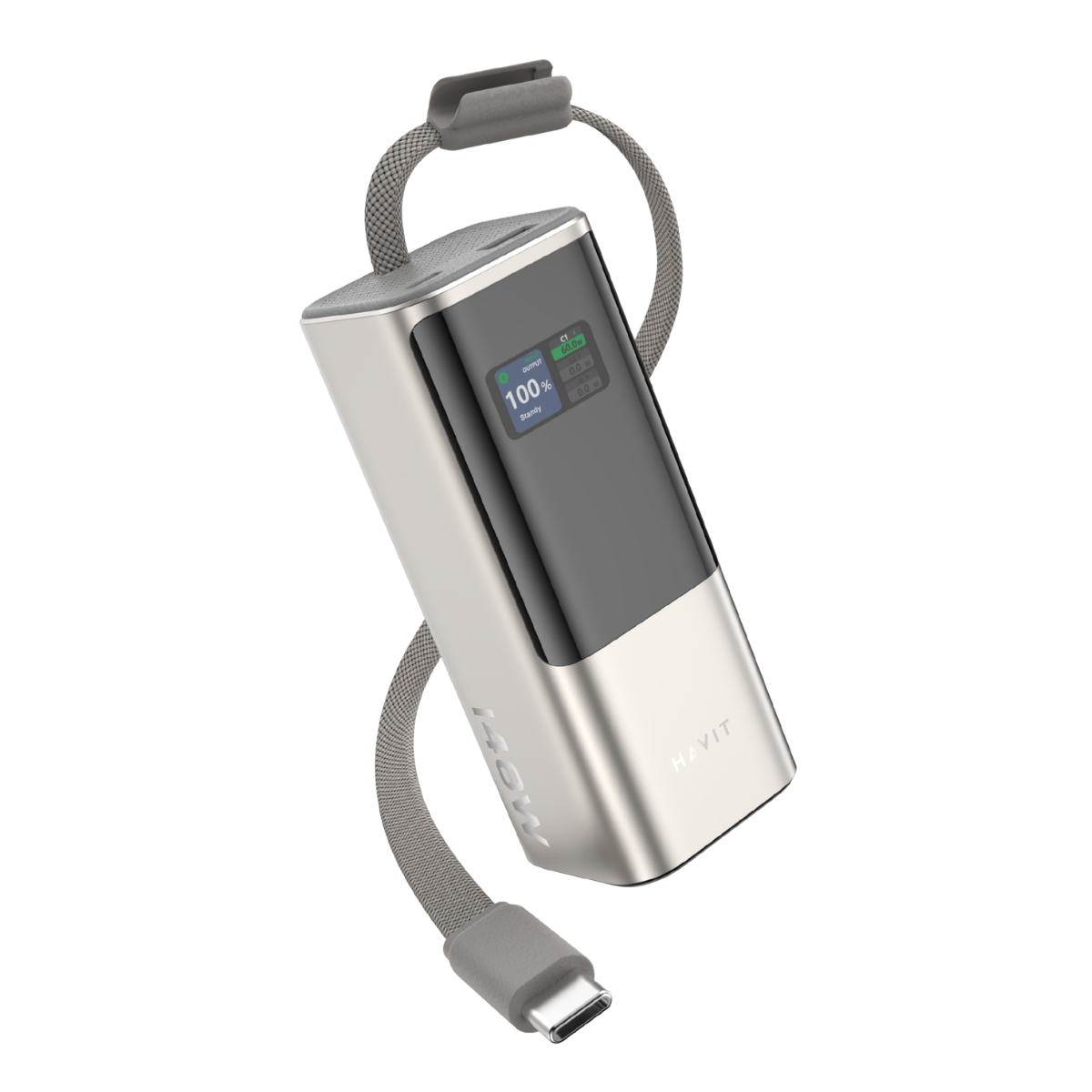 Havit PB38 20.000mAh 148W PD Hızlı Şarj Cihazı Powerbank – Akıllı Dijital Ekranlı ve Dahili USB-C Kablolu