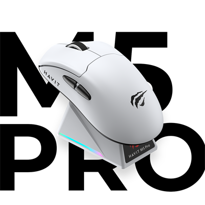 Havit M5 PRO Superlight Kablosuz Gaming Mouse - 30.000 DPI PAW3950 Sensör - RGB Şarj Standlı - TFT Ekranlı - Beyaz