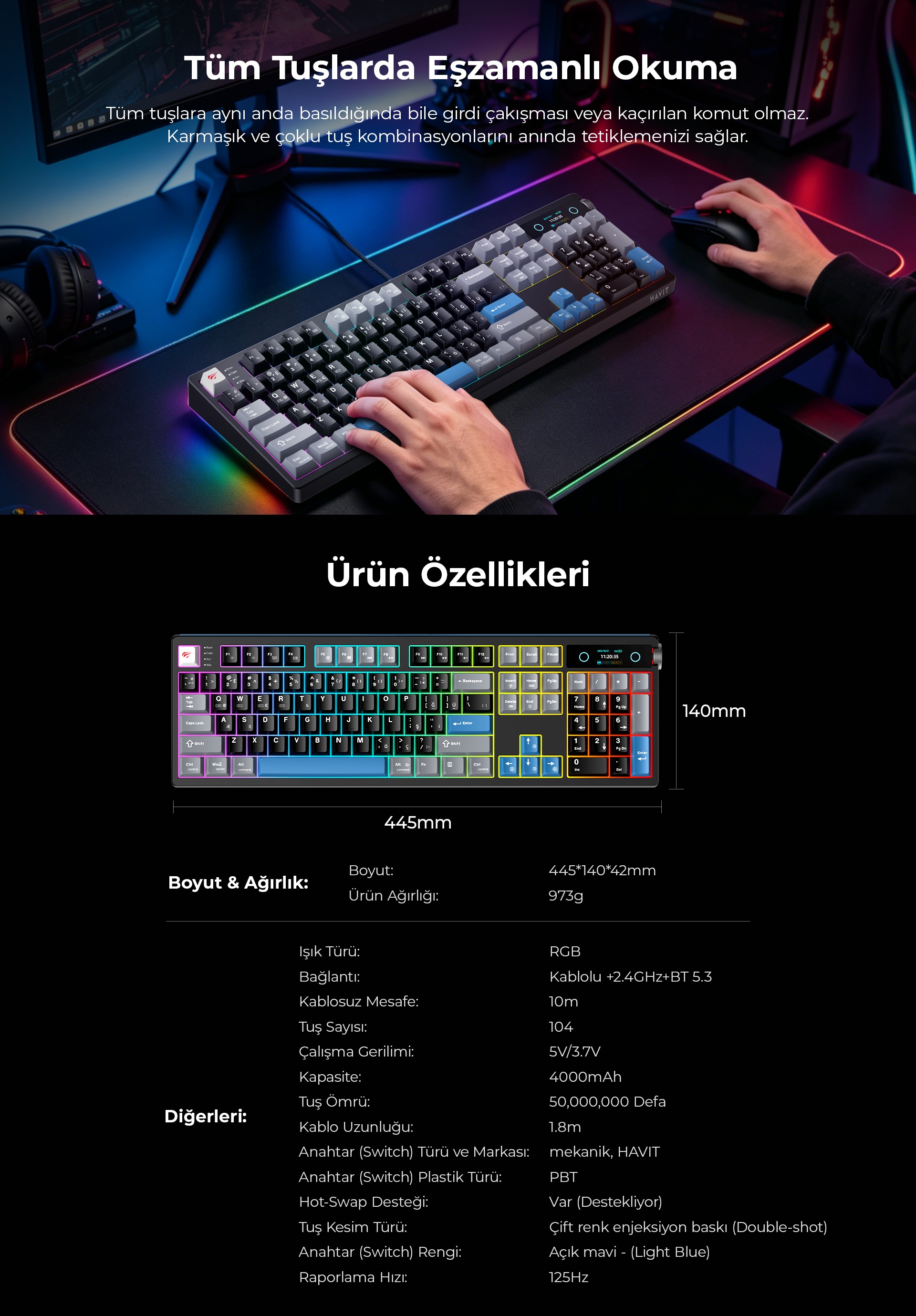 Havit Gamenote KB912L Türkçe Gaming Klavye