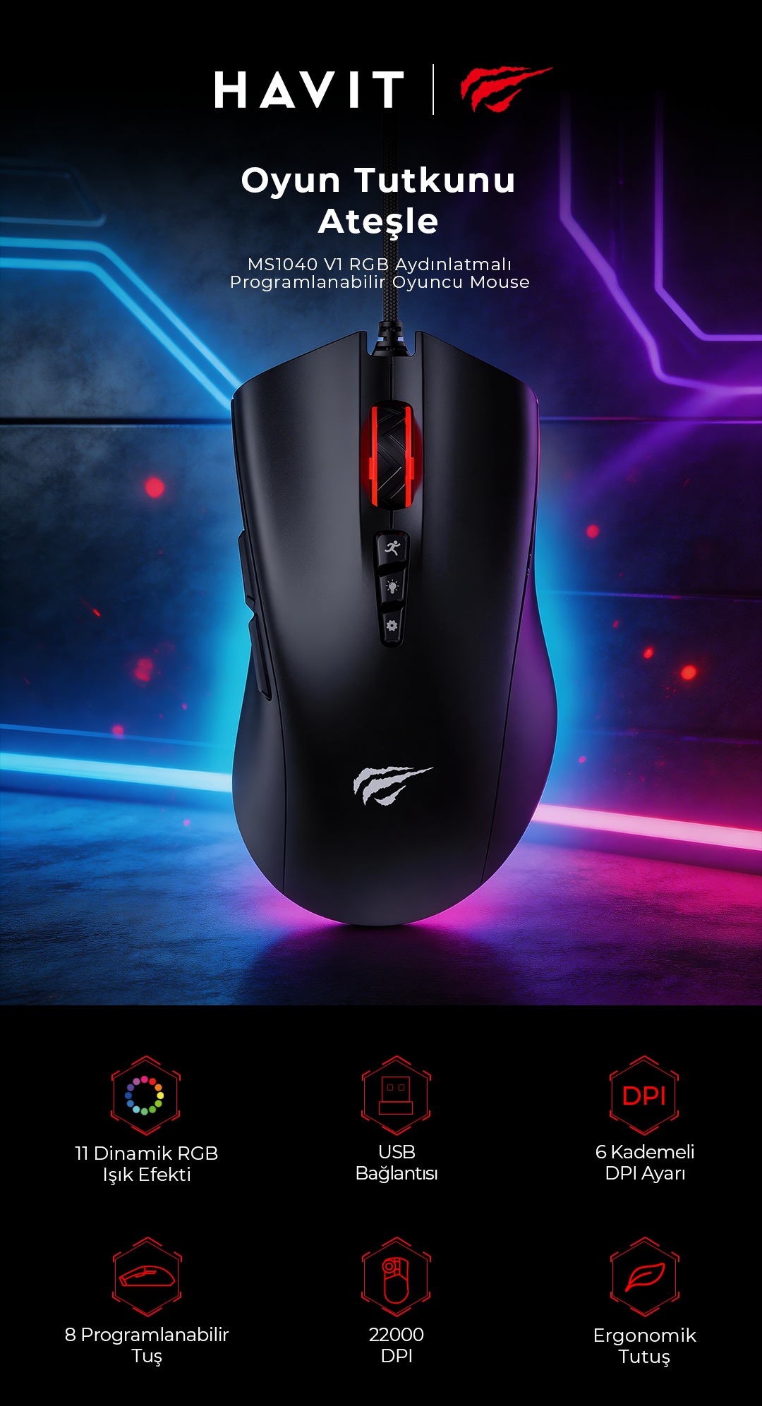 Havit Gamenote MS1040 Gaming Oyuncu Mouse