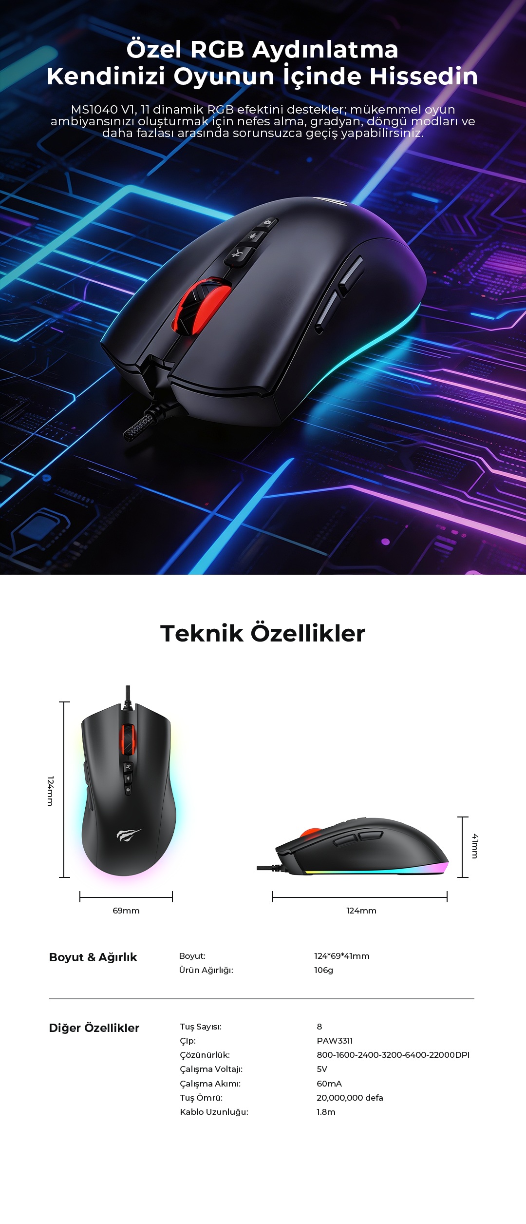 Havit Gamenote MS1040 Gaming Oyuncu Mouse
