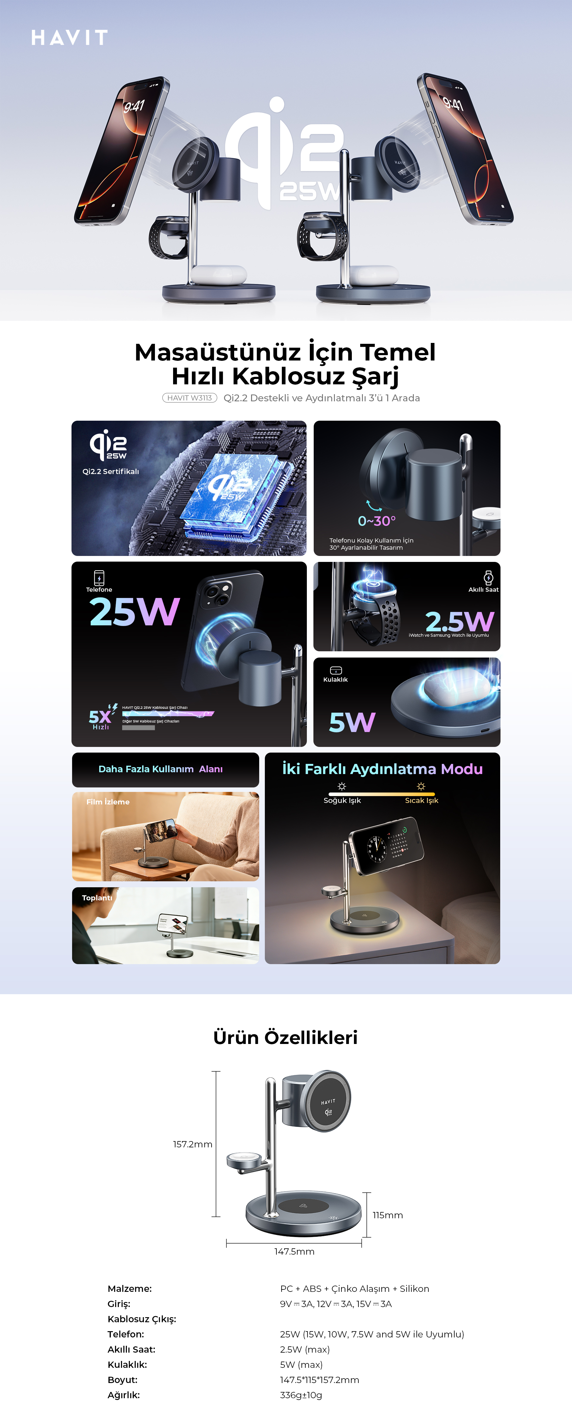 Havit W3113 Hızlı Wireless Şarj Stantı