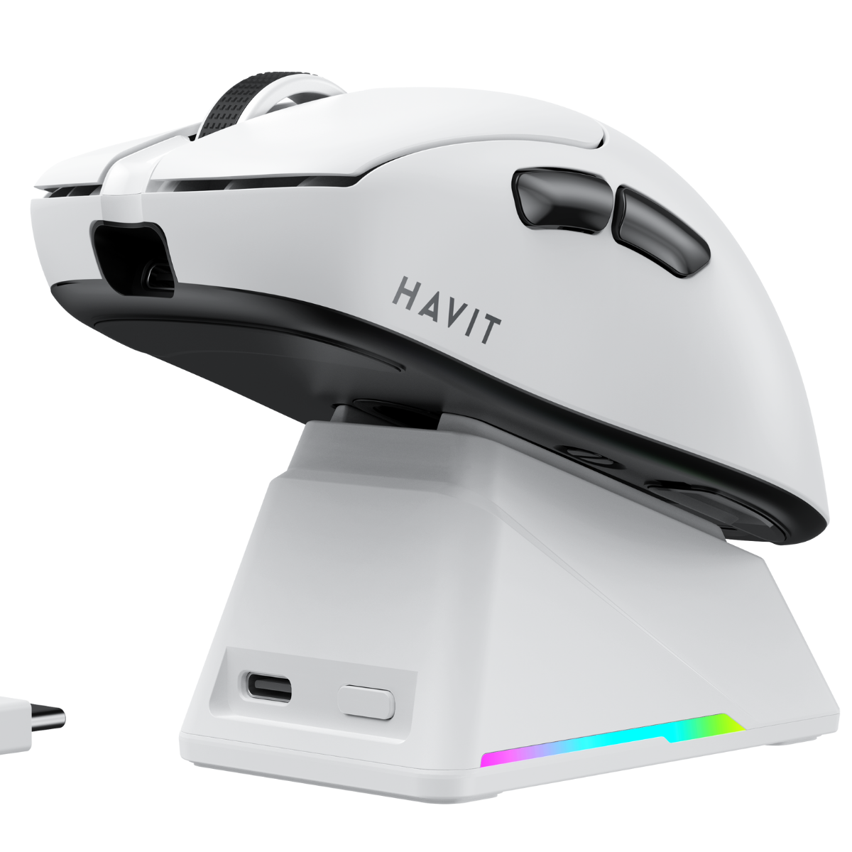  Havit Gamenote MS955WB RGB Wireless Gaming Mouse 3 Modlu + Şarj İstasyonu Ekranlı - Beyaz