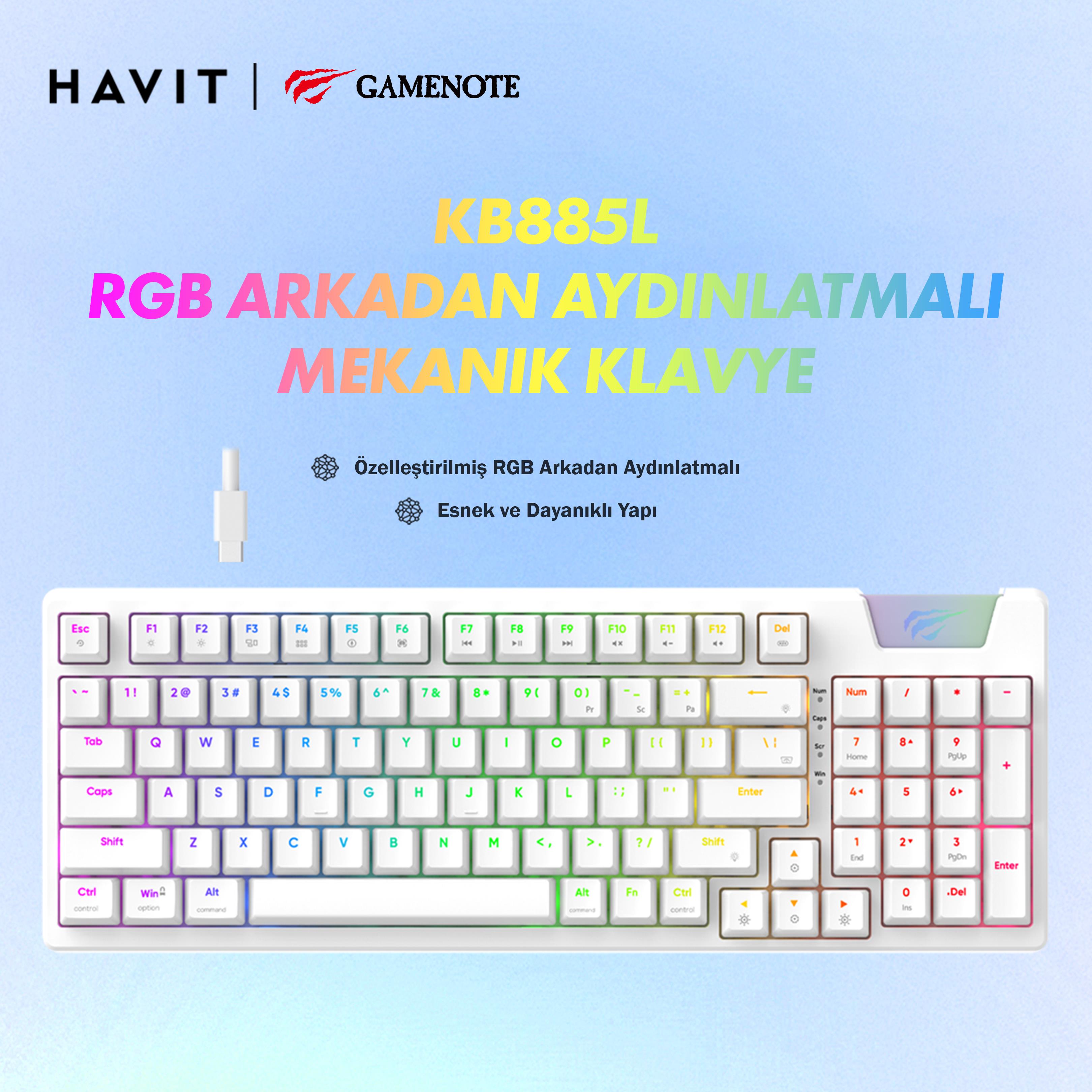 Gamenote KB885L RGB Backlit Gaming Mekanik Klavye Profesyonel Gasket