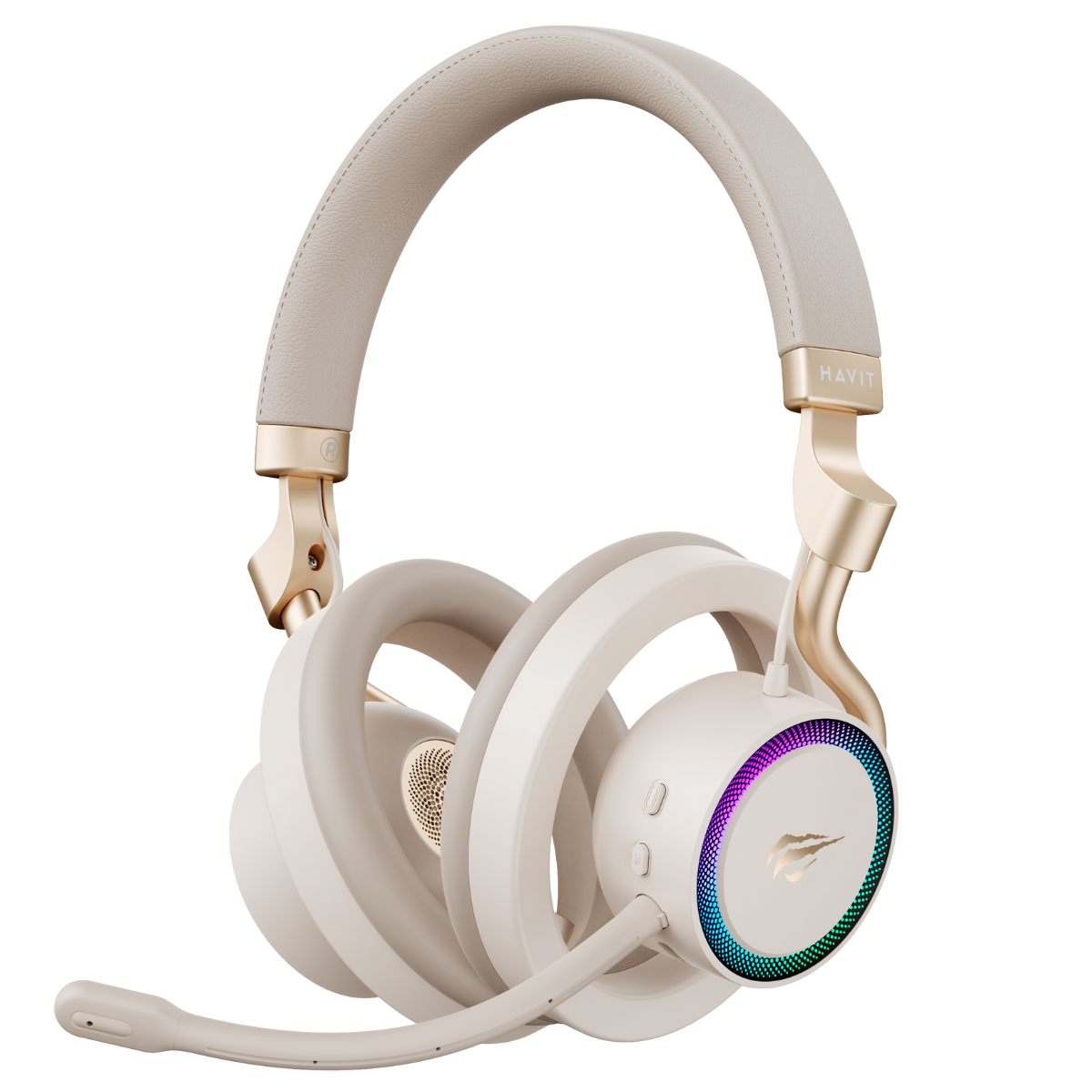 Havit Gamenote Fuxi-H8 Gaming Oyuncu Mikrofonlu Kulaklık (OHS, RGB, 6 Modlu Bağlantı, 32mm Sürücü, Type-C, 3.5mm, 2.4GHz Kablosuz) - Gold