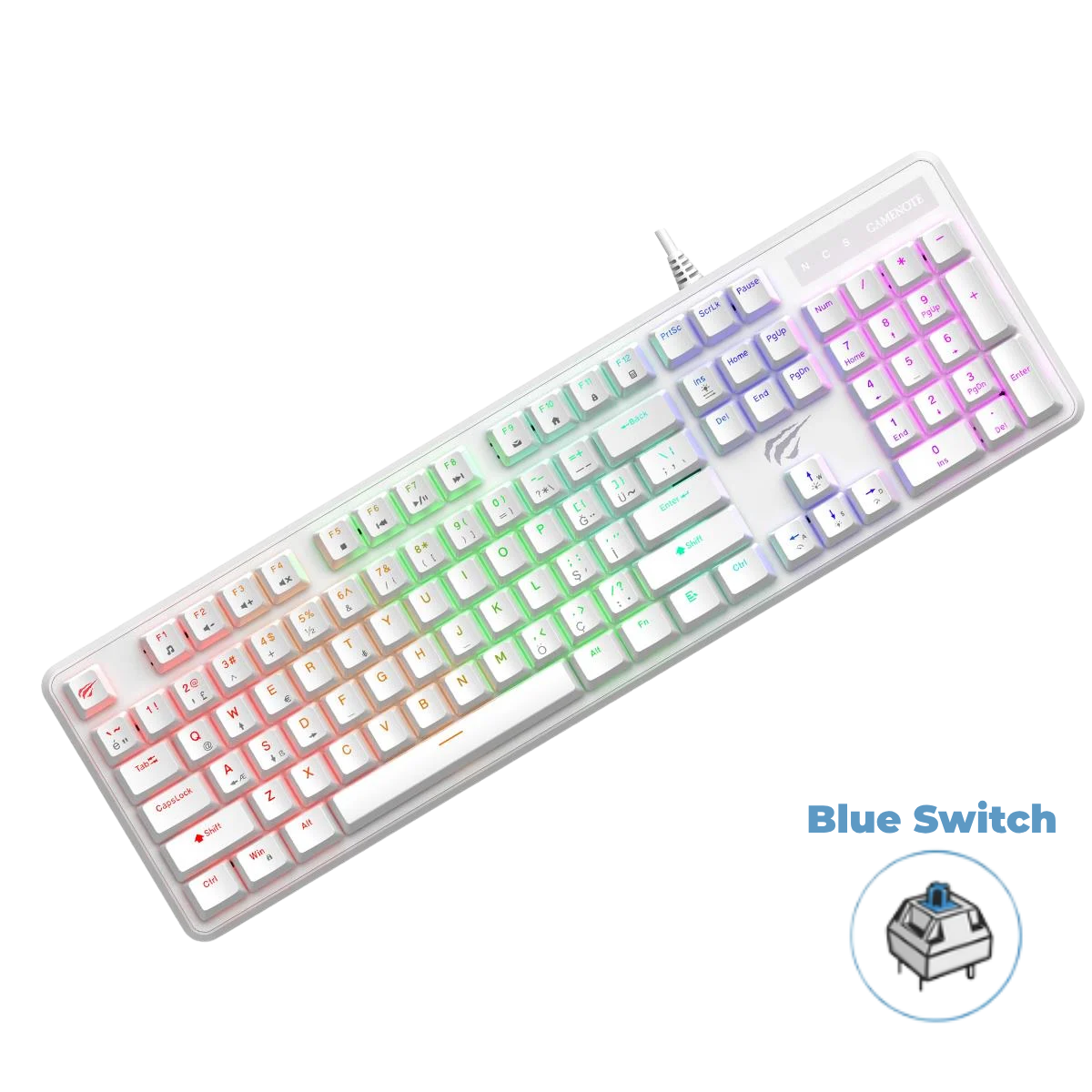 Havit Gamenote KB870L RGB Backlit Gaming Mekanik Klavye Blue Switch - Beyaz