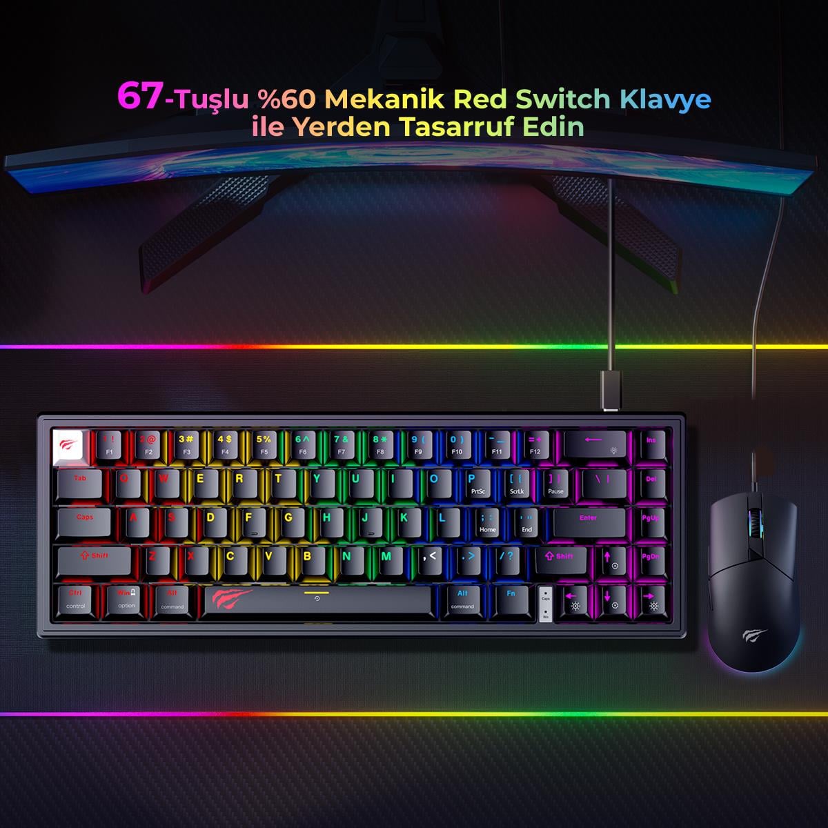 Havit Gamenote KB874L Mekanik Red Switch Gaming %60 Klavye - Siyah