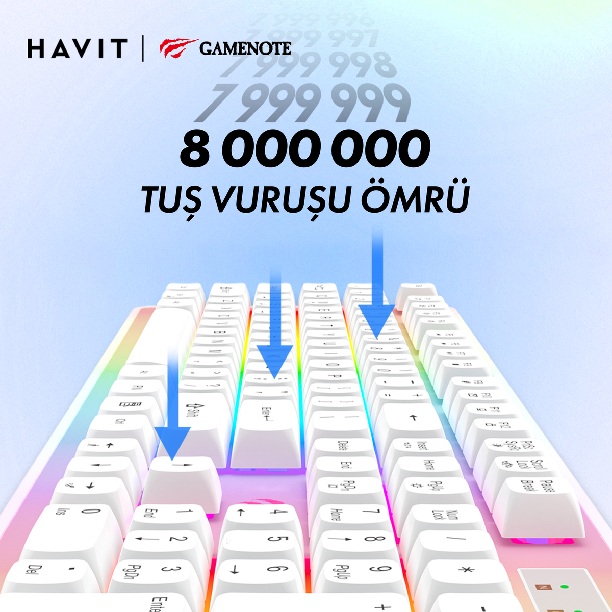 Havit Gamenote KB876L RGB Gaming Klavye - Beyaz