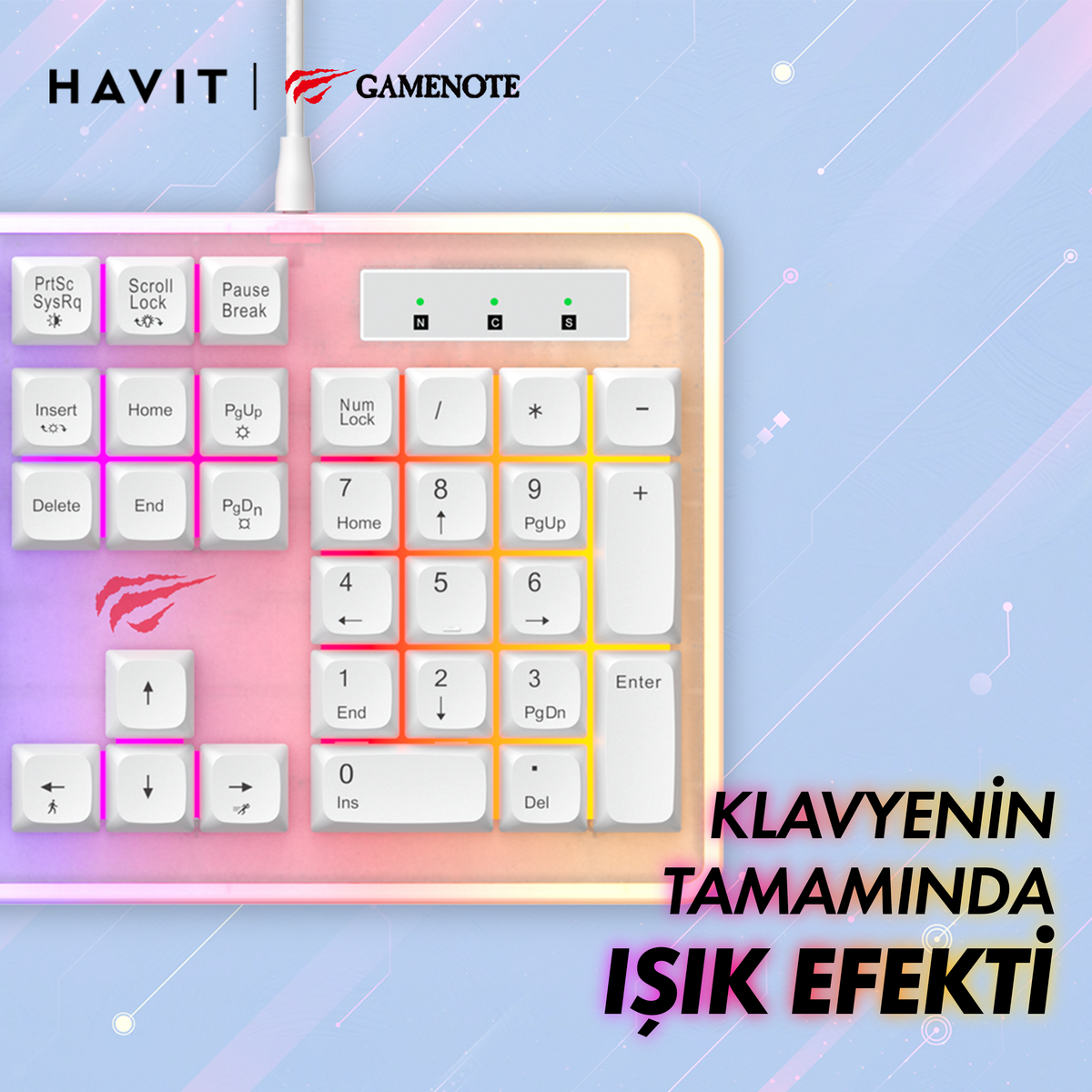 Havit Gamenote KB876L RGB Gaming Klavye - Beyaz