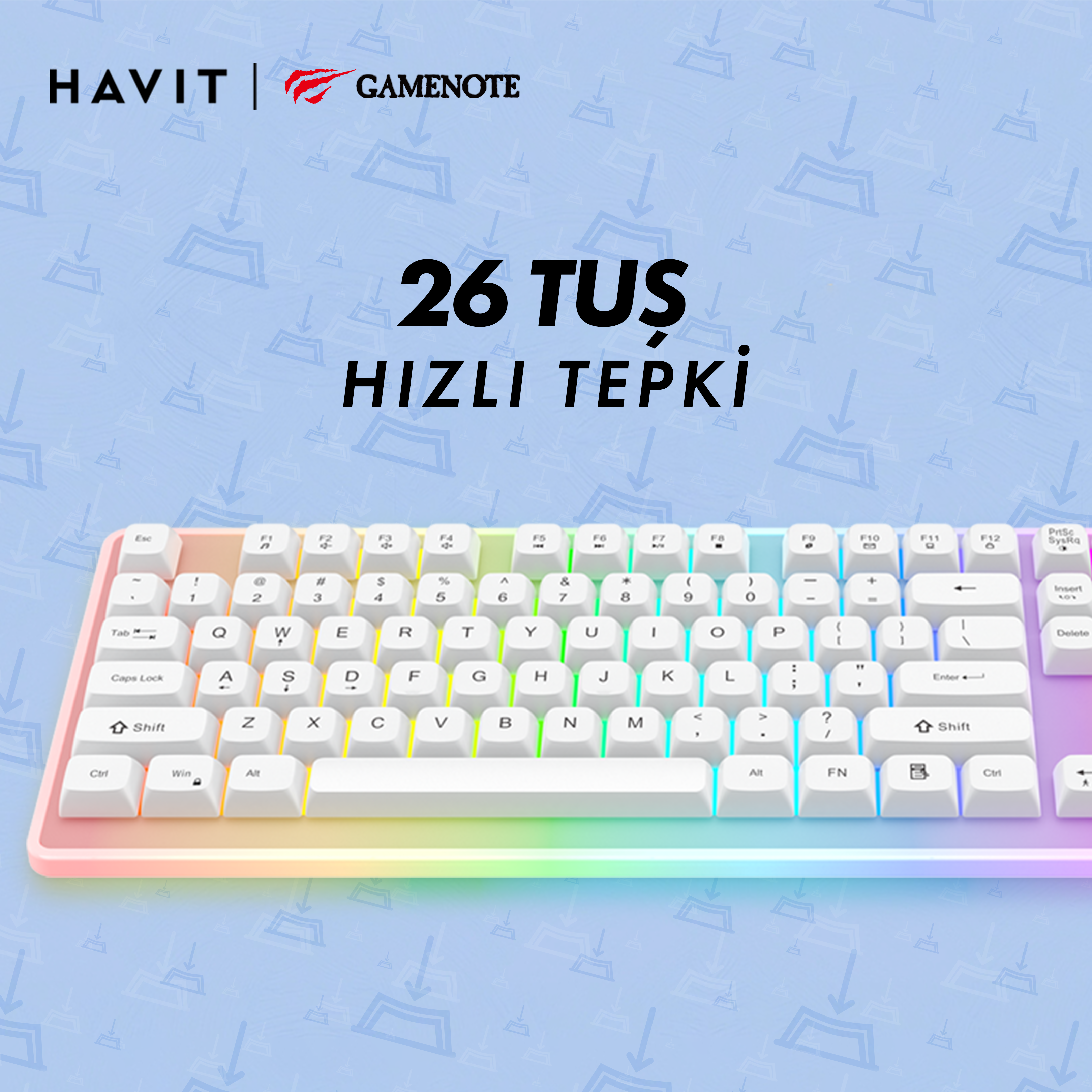 Havit Gamenote KB876L RGB Gaming Klavye - Beyaz