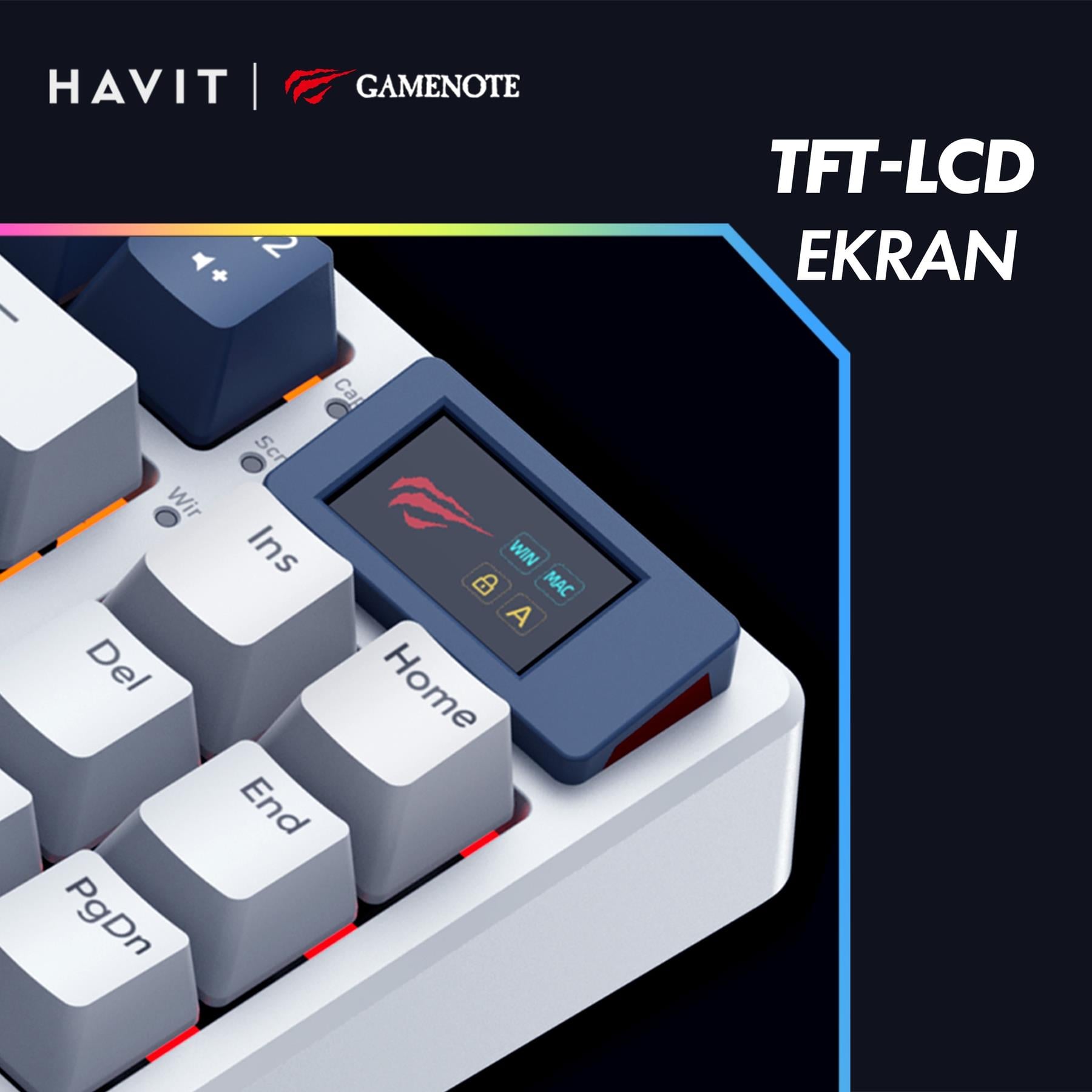 Havit Gamenote Kb884L Rgb Mekanik Türkçe Klavye 1.06inç Tft-lcd Ekran - Red Switch