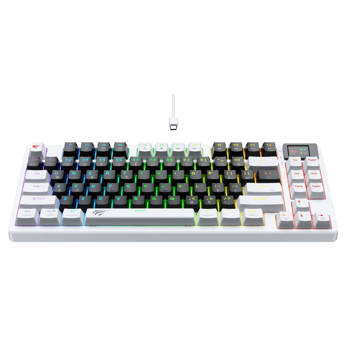 Havit Gamenote Kb884L Rgb Mekanik Türkçe Klavye 1.06inç Tft-lcd Ekran - Brown Switch