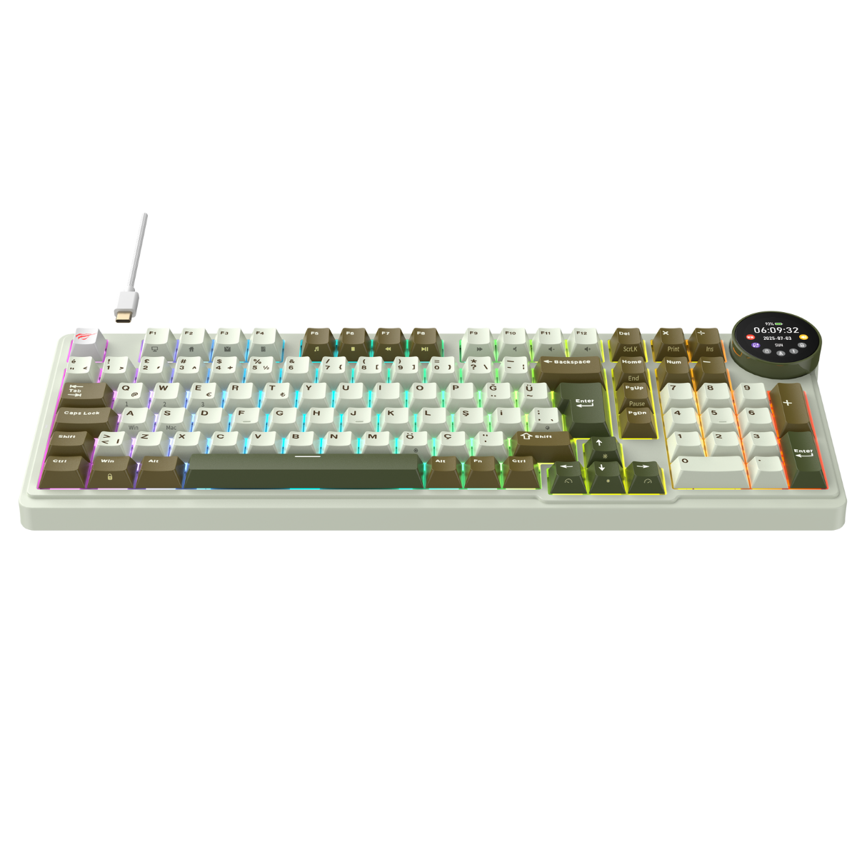 Havit Gamenote KB923L Pro Kablosuz Mekanik RGB Oyuncu Klavyesi TFT Ekranlı - Kahverengi