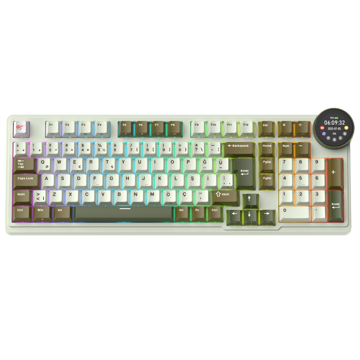 Havit Gamenote KB923L Pro Kablosuz Mekanik RGB Oyuncu Klavyesi TFT Ekranlı - Kahverengi