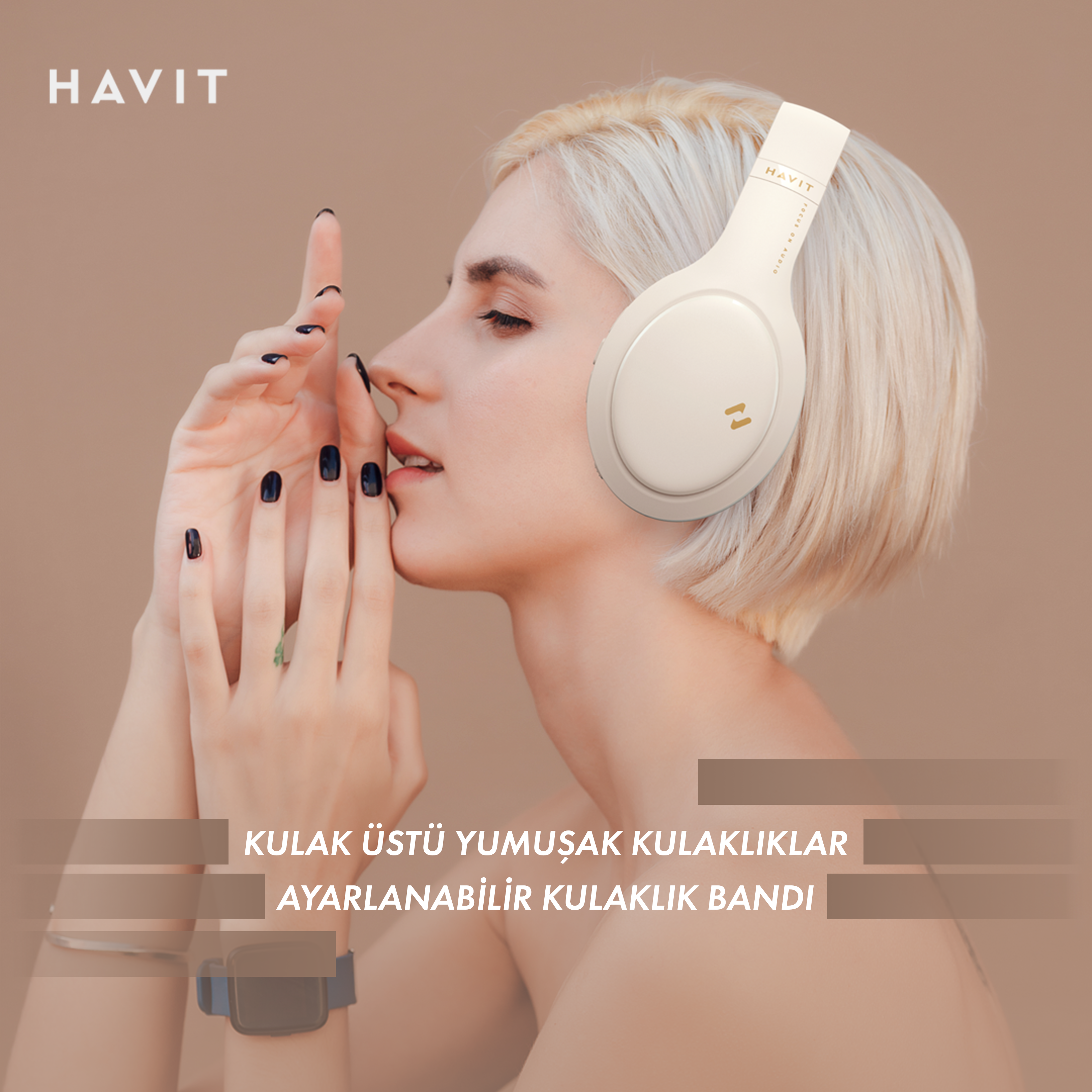 Havit H633BT Bluetooth Kafa Üstü Kulaklık - Bej
