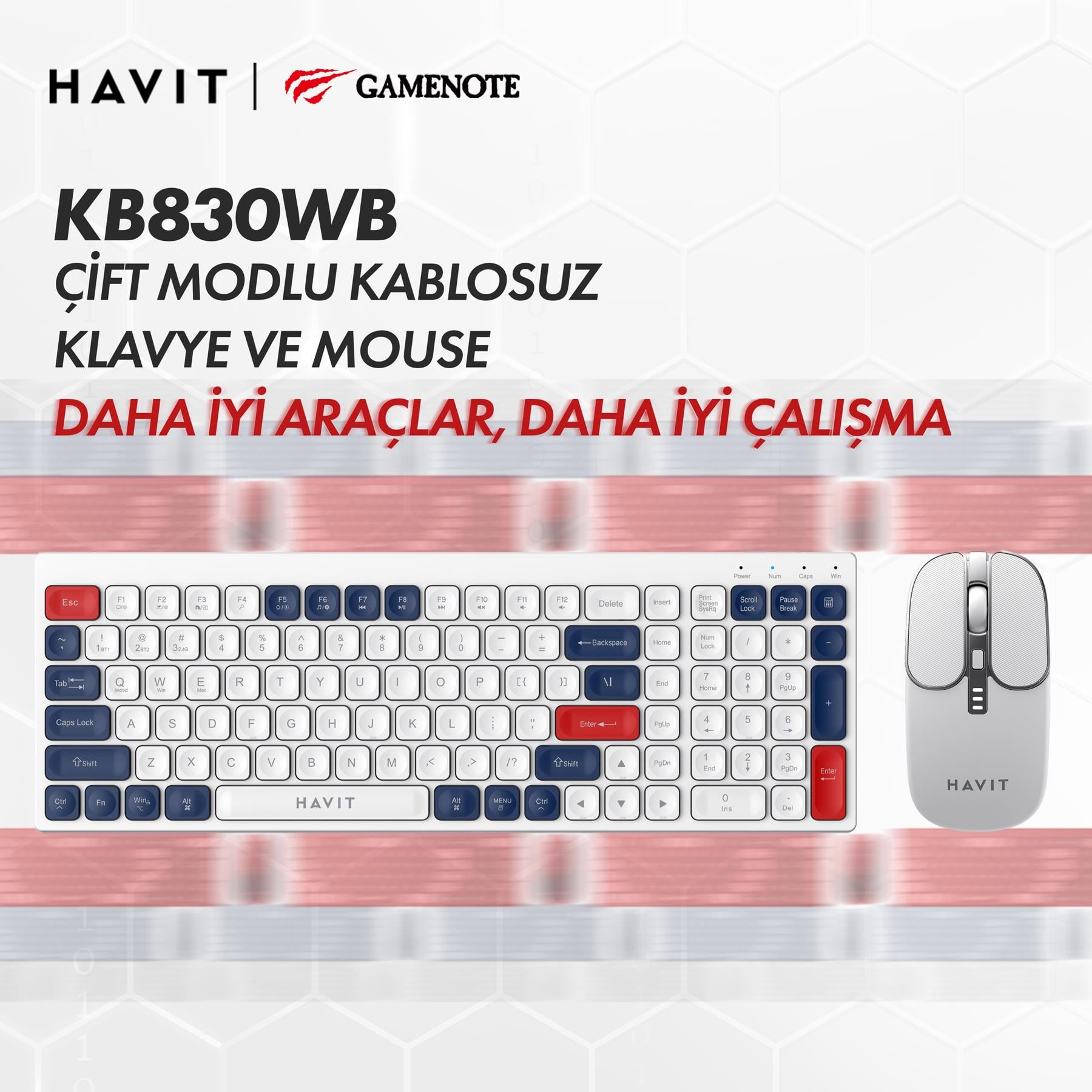 Havit KB830WB Kablosuz Klavye Mouse Set - Beyaz