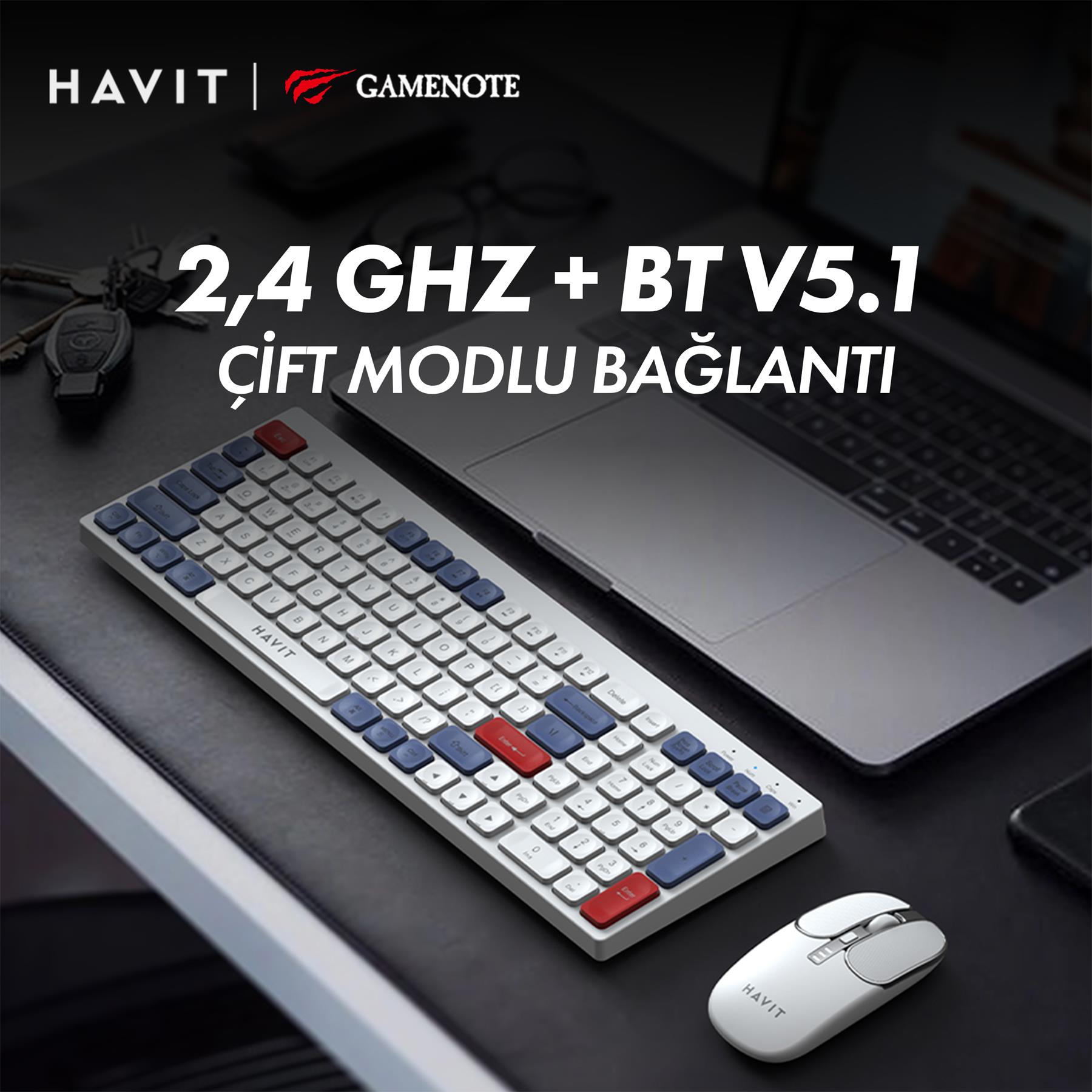 Havit KB830WB Kablosuz Klavye Mouse Set - Beyaz