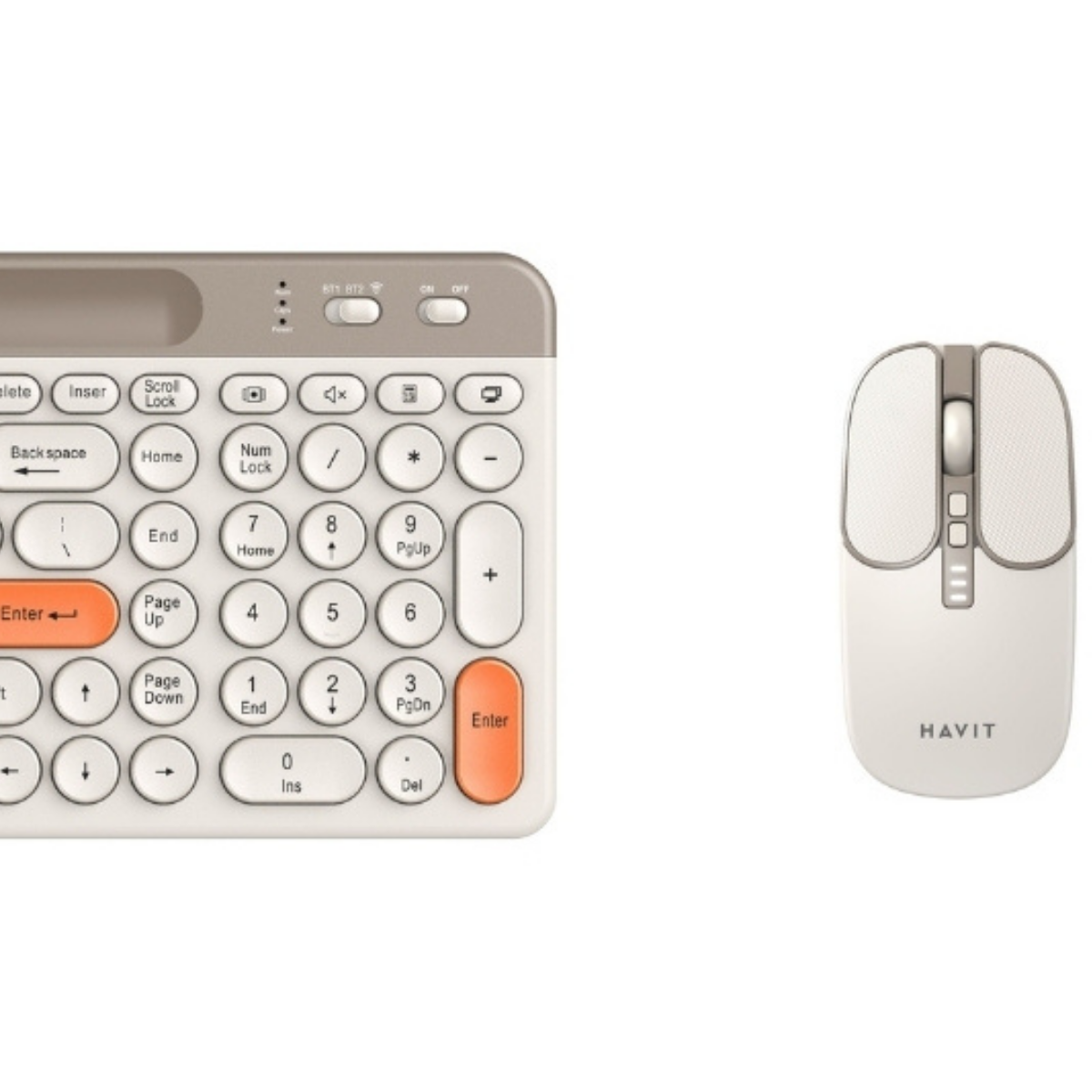 Havit KB835WB Dual Mode Kablosuz Klavye ve Mouse Seti | Türkçe Q | Bluetooth + 2.4GHz | Sessiz Tuş | Retro Tasarım - Bej