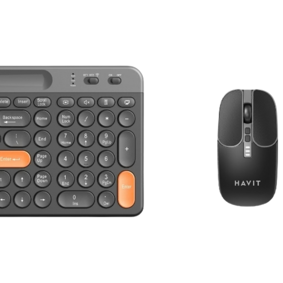 Havit KB835WB Dual Mode Kablosuz Klavye ve Mouse Seti | Türkçe Q | Bluetooth + 2.4GHz | Sessiz Tuş | Retro Tasarım - Siyah