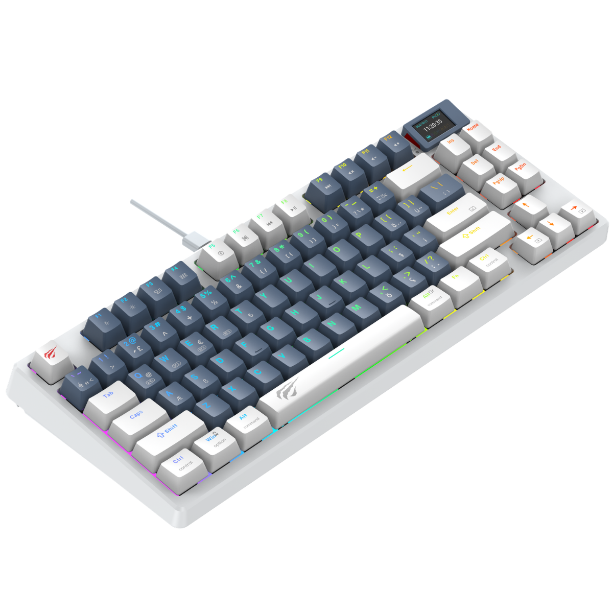 Havit KB884L Pro Hot-Swap Türkçe Gaming Mekanik Klavye - Tft Ekranlı, 3 Modlu,(BT/2.4G/Kablolu) - Beyaz