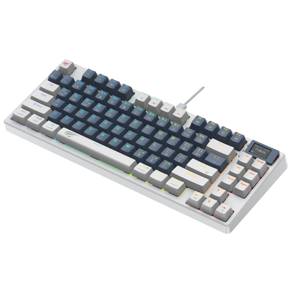 Havit KB884L Pro Hot-Swap Türkçe Gaming Mekanik Klavye - Tft Ekranlı, 3 Modlu,(BT/2.4G/Kablolu) - Beyaz