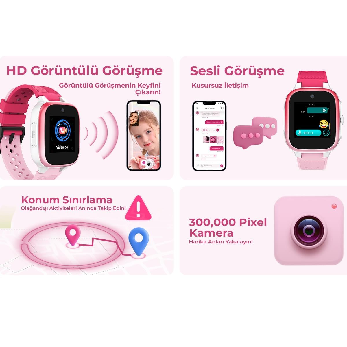 Havit KW12 4G Sim Kartlı Akıllı Çocuk Saati - Pembe
