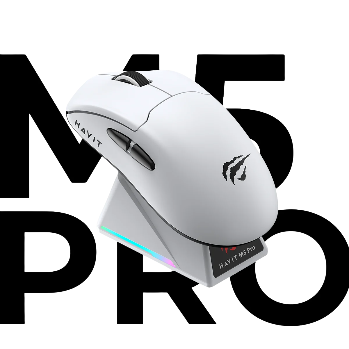 Havit M5 PRO Superlight Kablosuz Gaming Mouse - 30.000 DPI PAW3950 Sensör - RGB Şarj Standlı - TFT Ekranlı - Beyaz