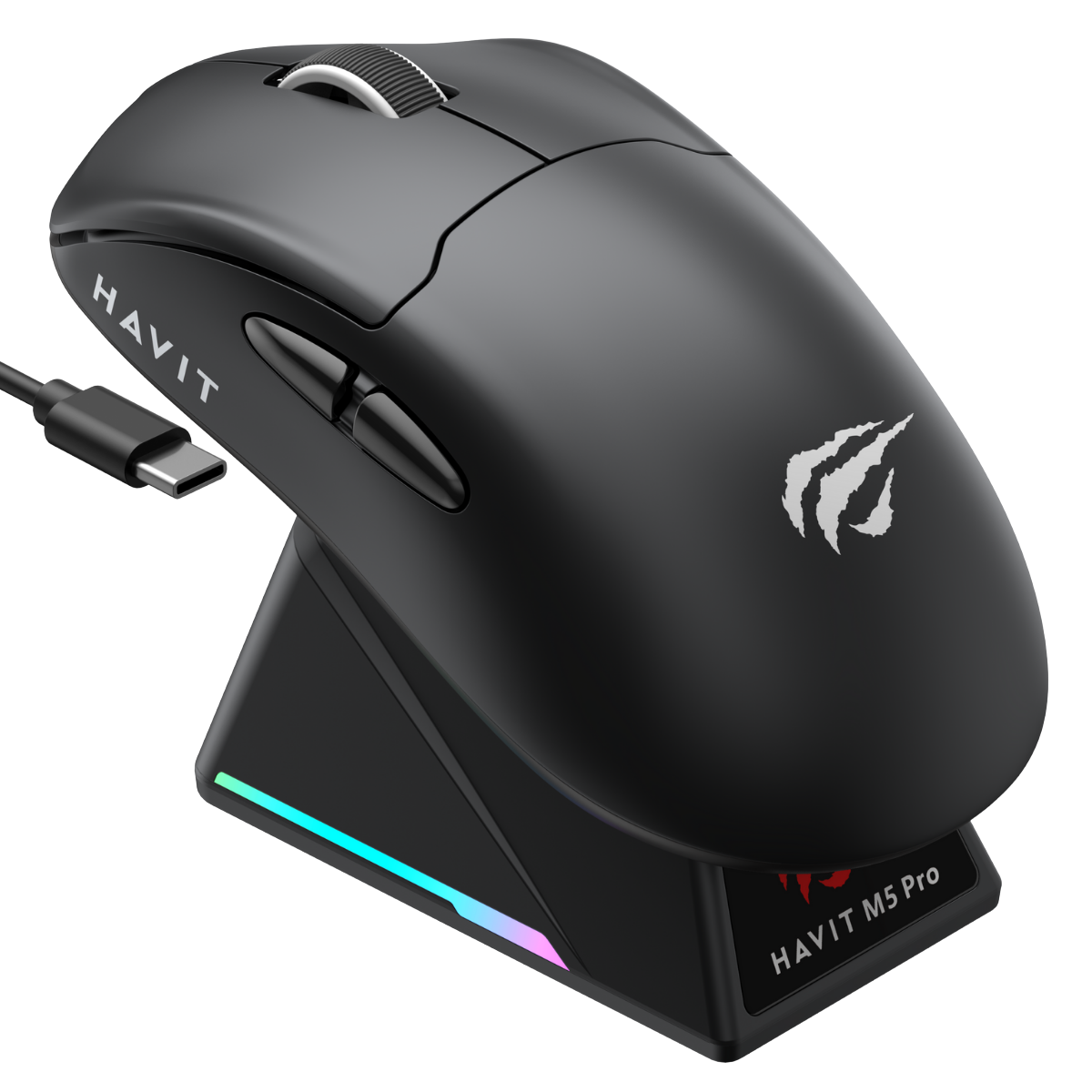 Havit M5 PRO Superlight Kablosuz Gaming Mouse - 30.000 DPI PAW3950 Sensör - RGB Şarj Standlı - TFT Ekranlı - Siyah