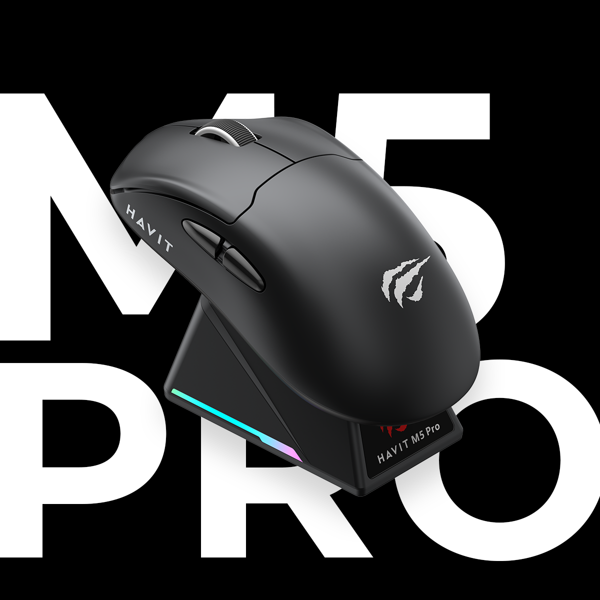 Havit M5 PRO Superlight Kablosuz Gaming Mouse - 30.000 DPI PAW3950 Sensör - RGB Şarj Standlı - TFT Ekranlı - Siyah