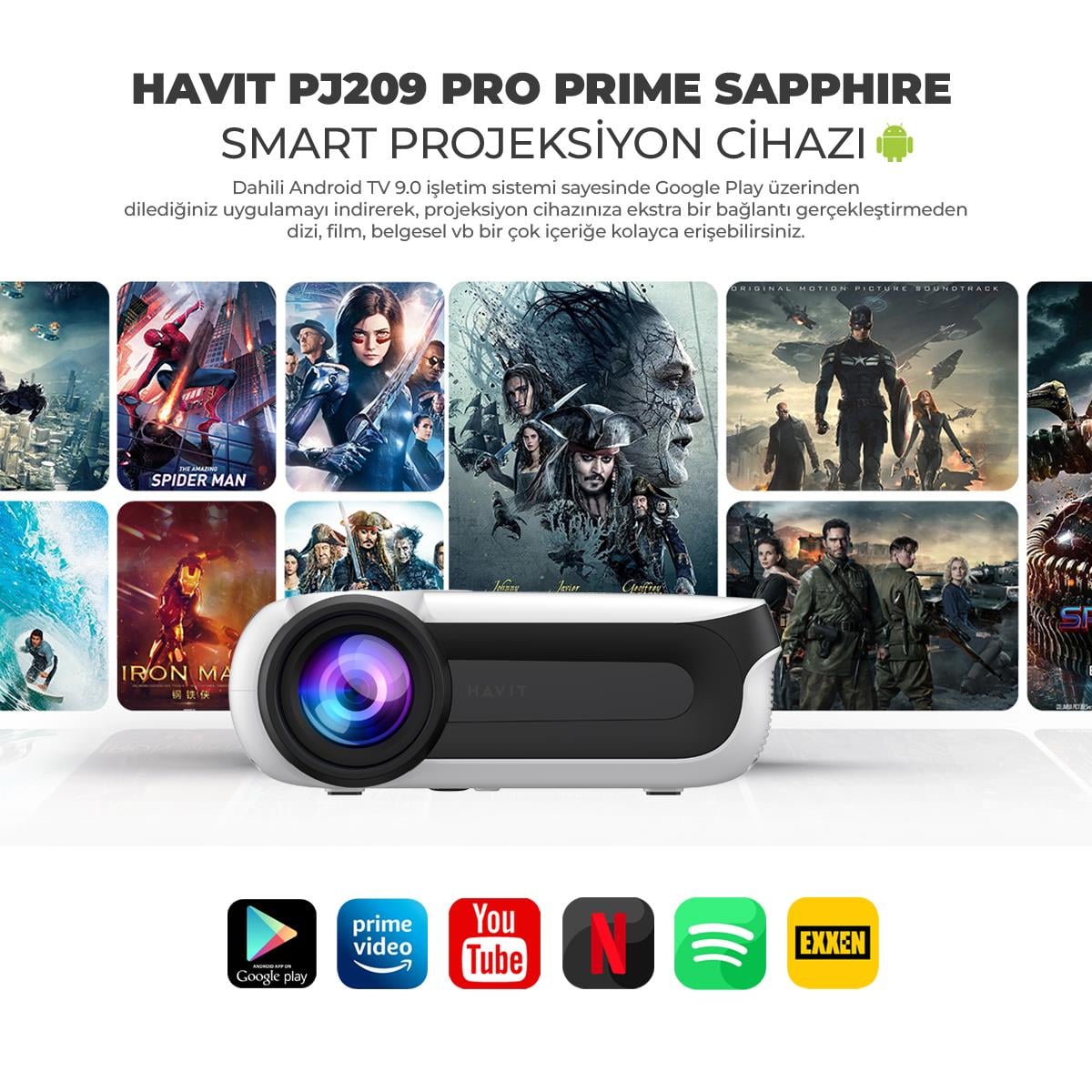Havit PJ209 Pro Prime Sapphire Full Hd 1080p Smart Projeksiyon Cihazı Android Tv 9.0 - 350 Ansi