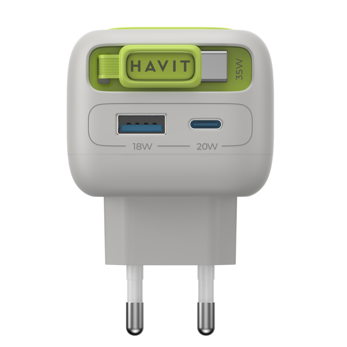 Havit UC251 Kablolu 35W Gan Teknoloji Hızlı Şarj Adaotörü - Gri Yeşil