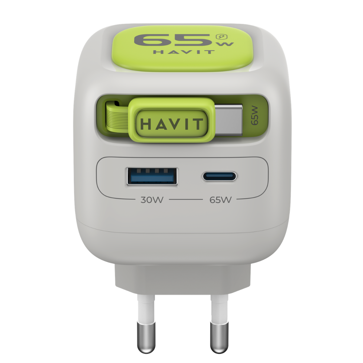 Havit UC253 Kablolu 65W Gan Teknoloji Hızlı Şarj Adaotörü - Gri Yeşil