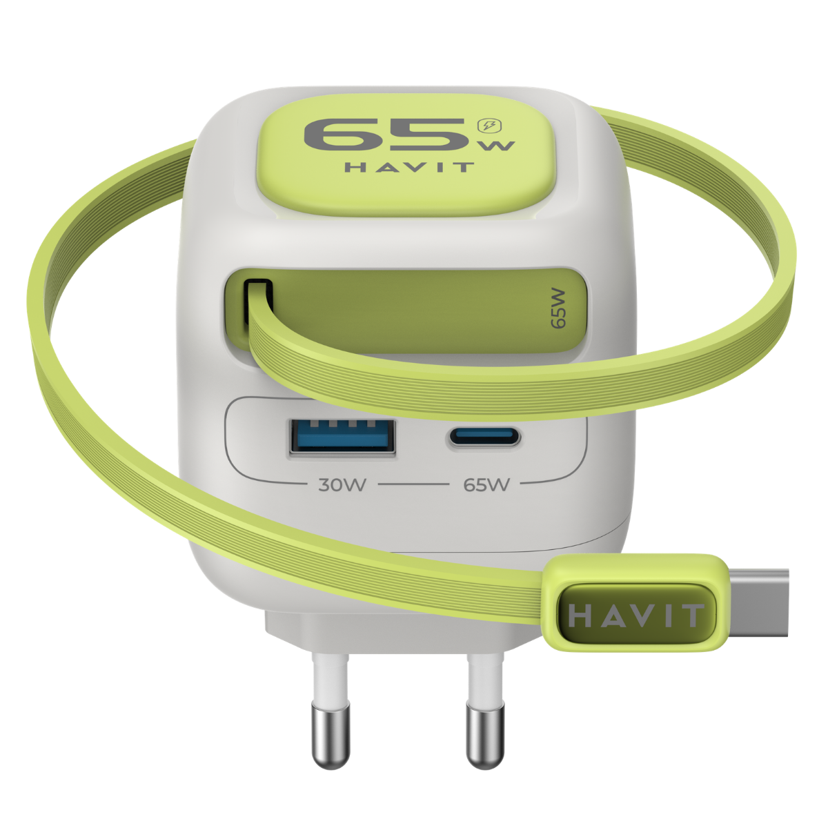 Havit UC253 Kablolu 65W Gan Teknoloji Hızlı Şarj Adaotörü - Gri Yeşil